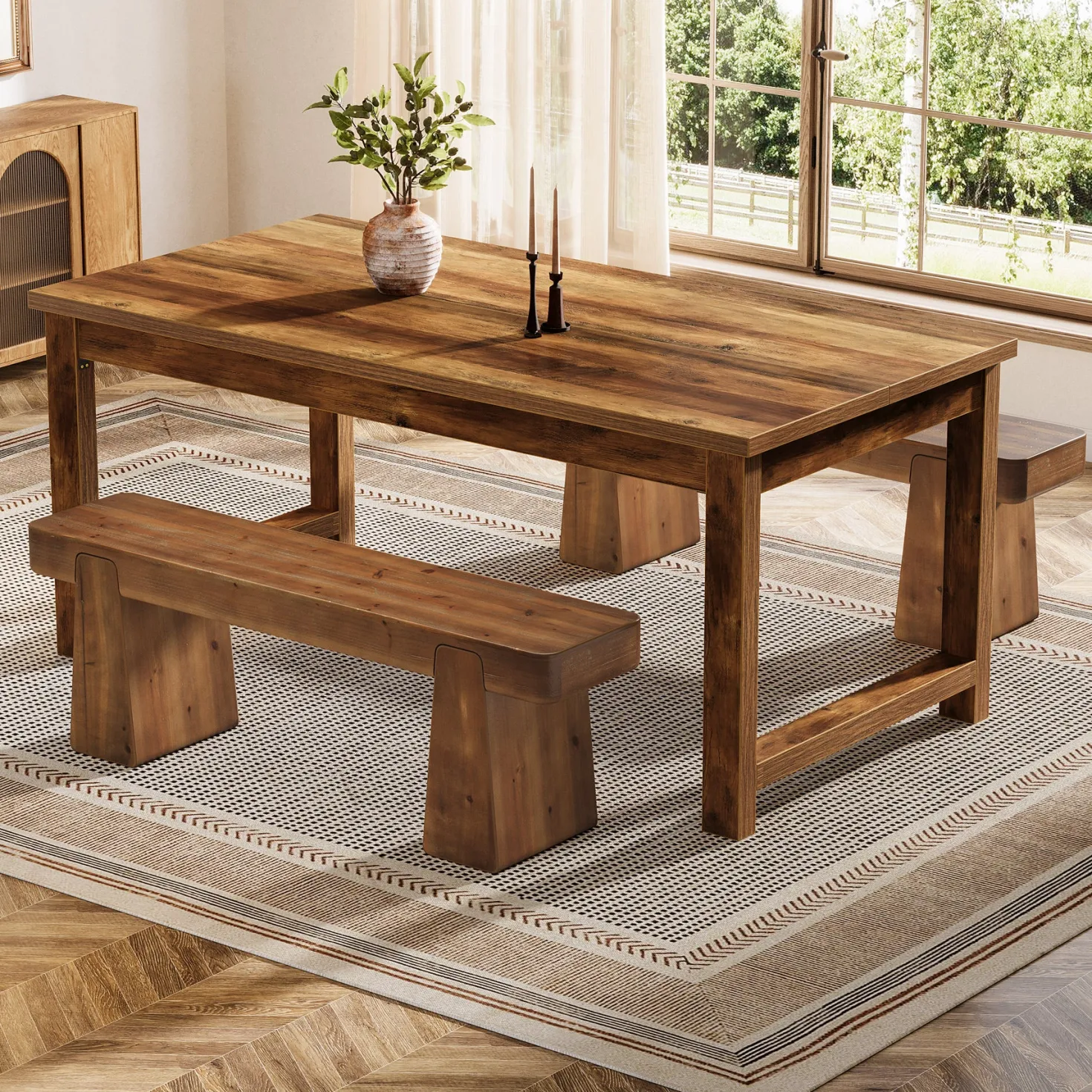 47" Solid Wood Dining Bench, Farmhouse Dining Table Bench for 2-3