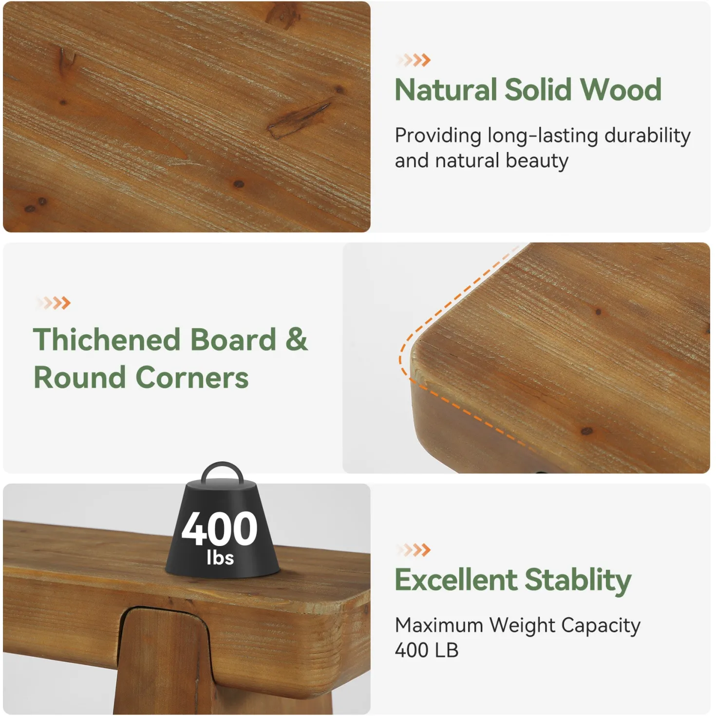 47" Solid Wood Dining Bench, Farmhouse Dining Table Bench for 2-3
