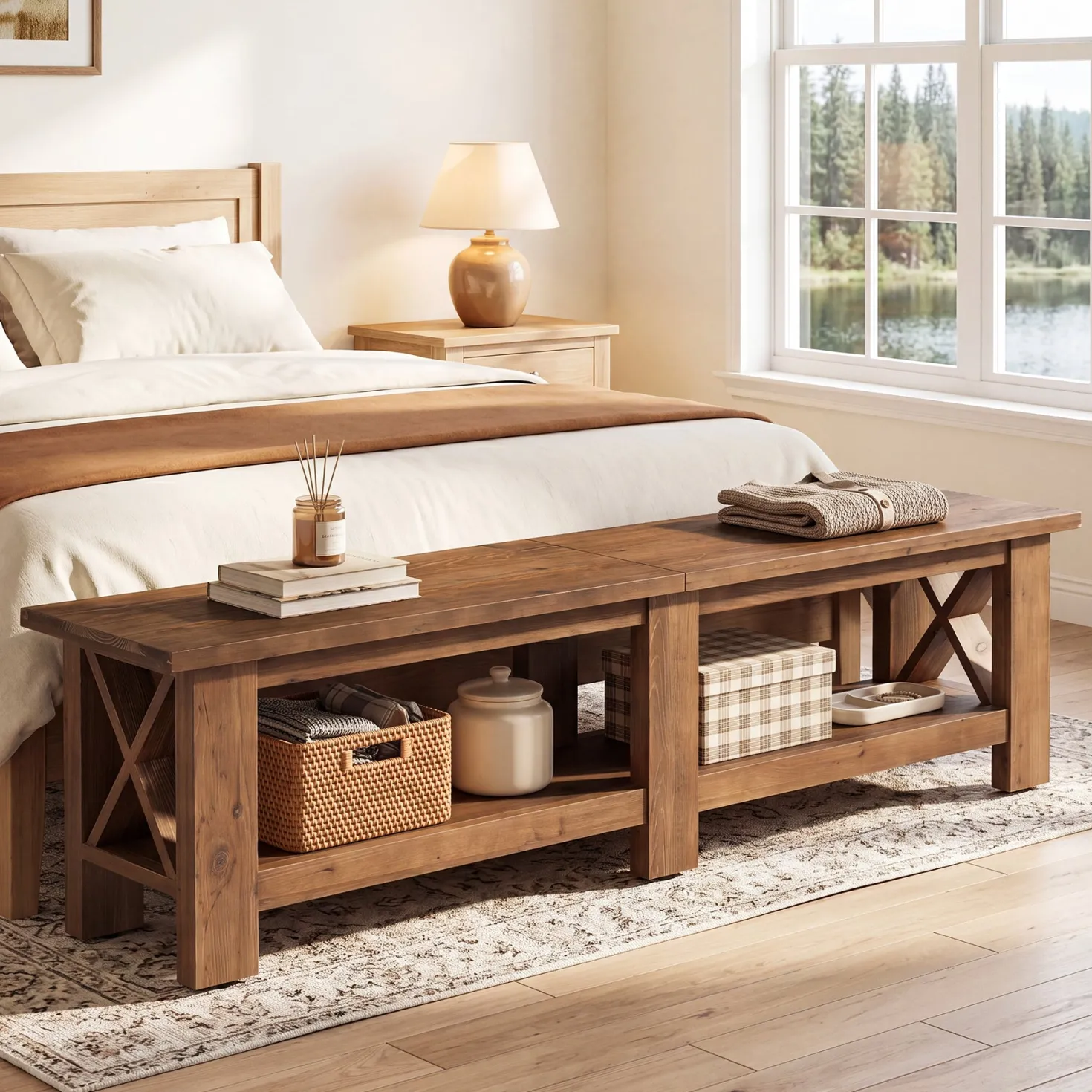 70.87" Solid Wood Entryway Shoe Bench, Farmhouse End of Bed Bench with Storage