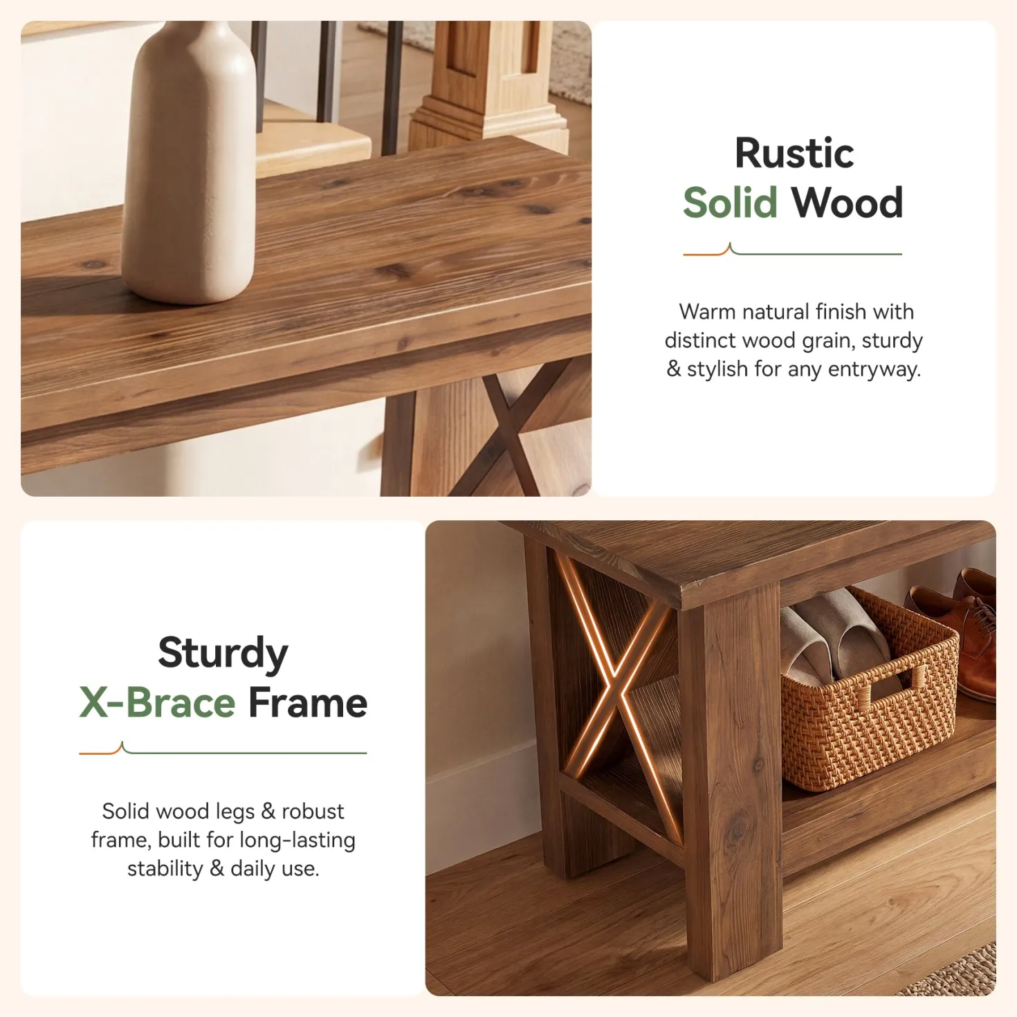 70.87" Solid Wood Entryway Shoe Bench, Farmhouse End of Bed Bench with Storage