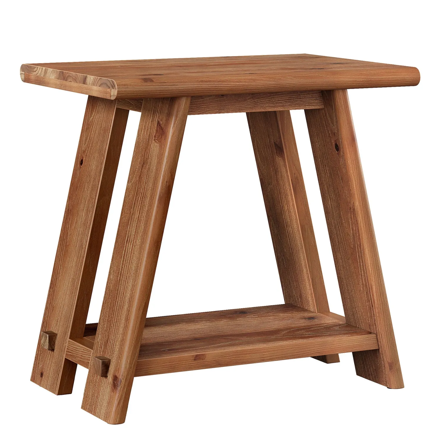 23.62" Solid Wood Side Table, Narrow End Table with 2-Tier Storage for Living Room and Bedroom
