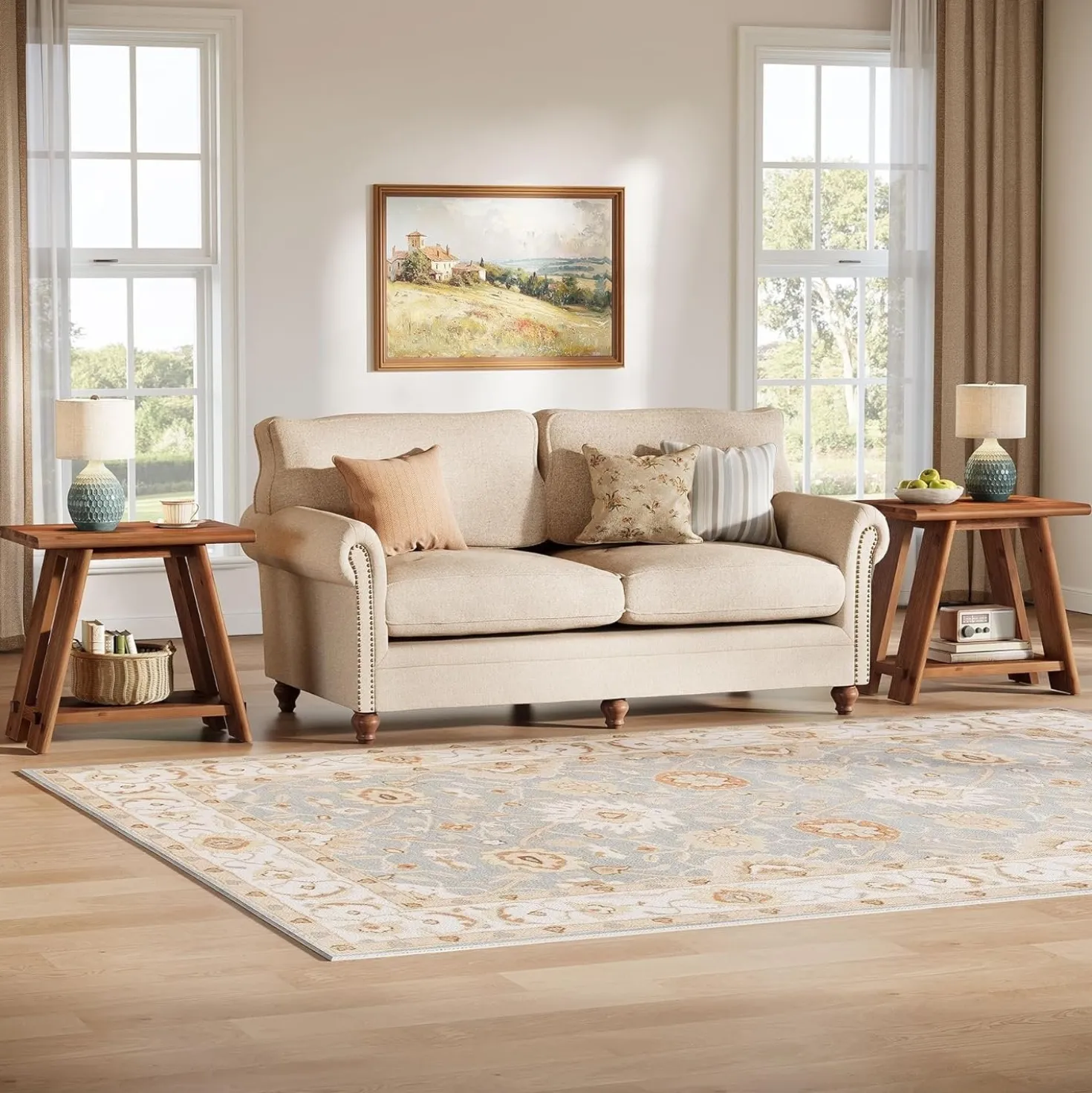 23.62" Solid Wood Side Table, Narrow End Table with 2-Tier Storage for Living Room and Bedroom