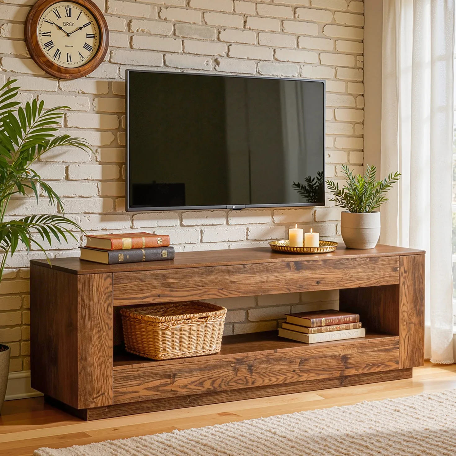 70.87" Solid Wood TV Stand, 2-Tier Entertainment Center for up to 80" TV