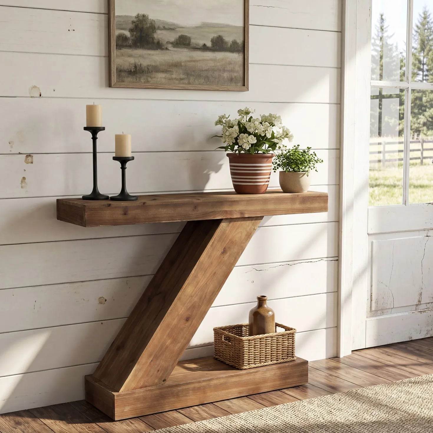 41.3” Solid Wood Z-Shape Console Table, Modern Narrow Entryway Sofa Table for Living Room or Hallway