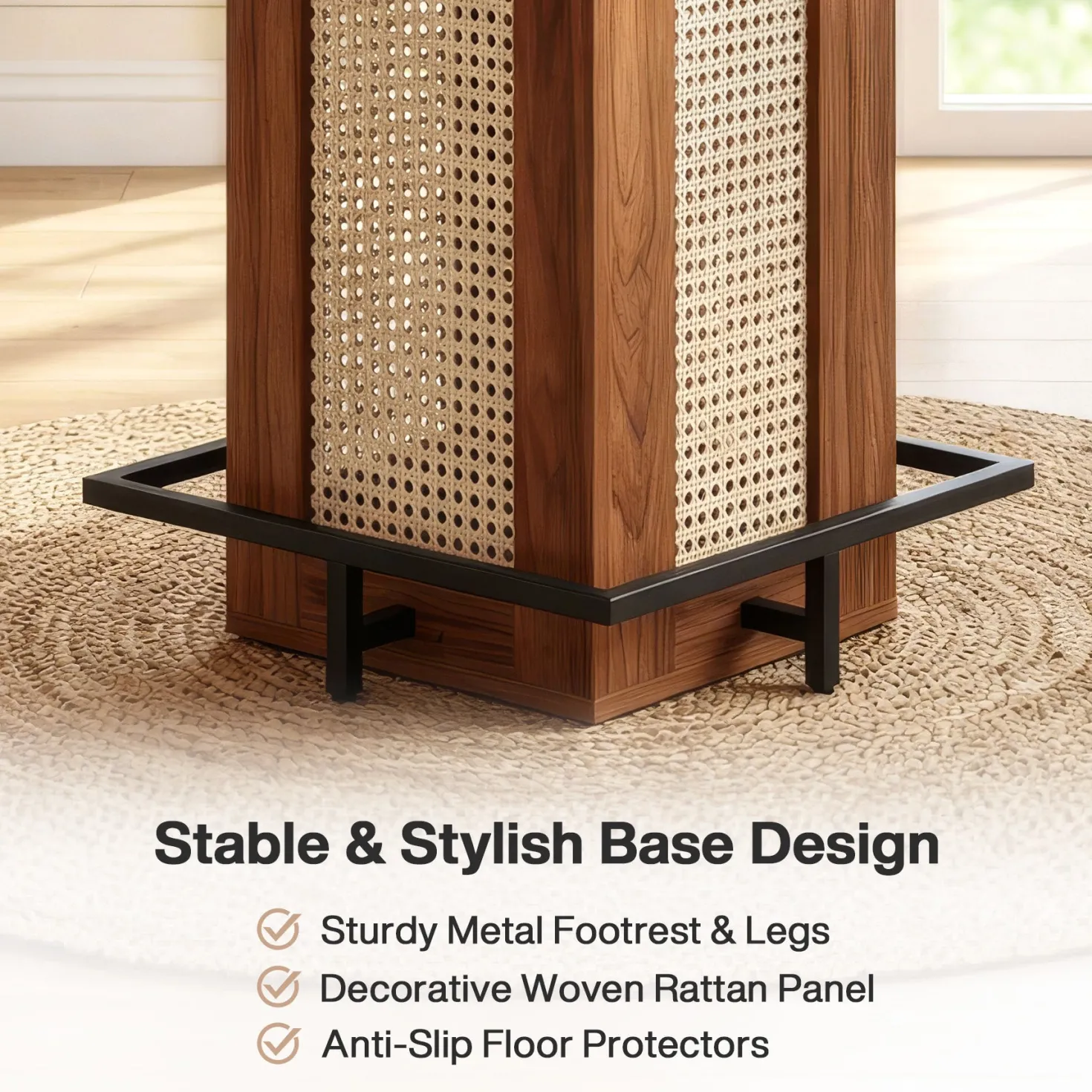 31.5" Square Bar Table, Rattan Pub Table with Footrest for Kitchen Breakfast Nook