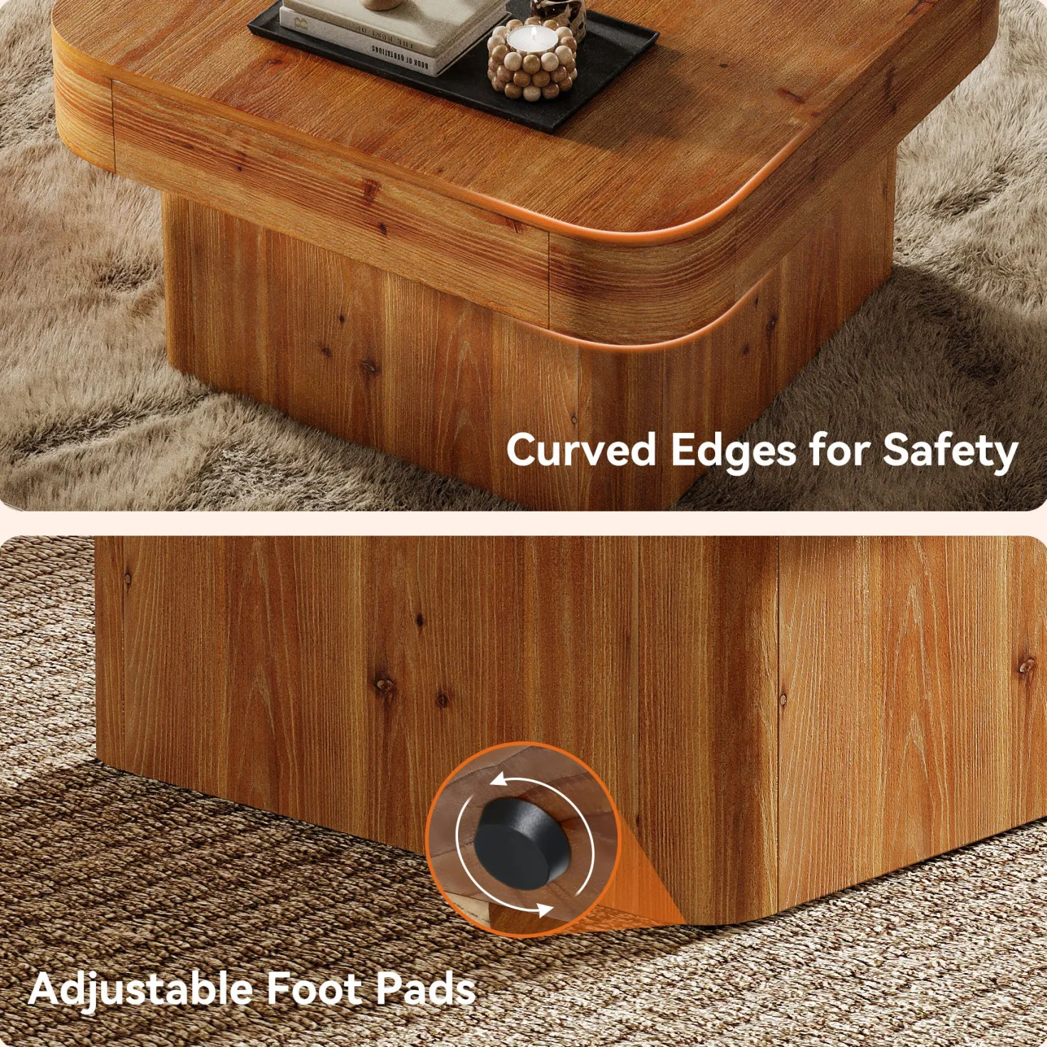31.5" Square Coffee Table, Farmhouse Solid Wood Center Table