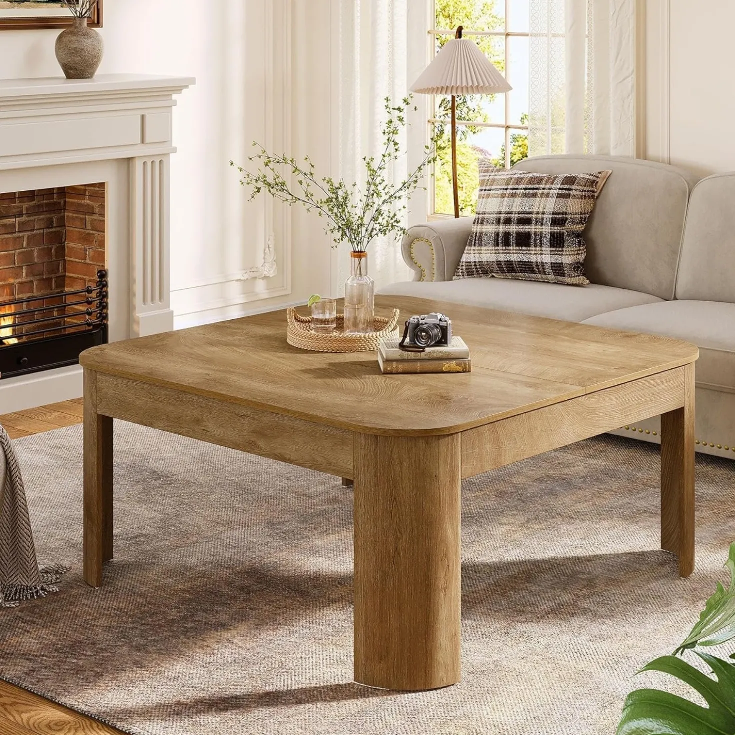 39.3" Square Coffee Table, Farmhouse Center Table Cocktail Tea Accent Table