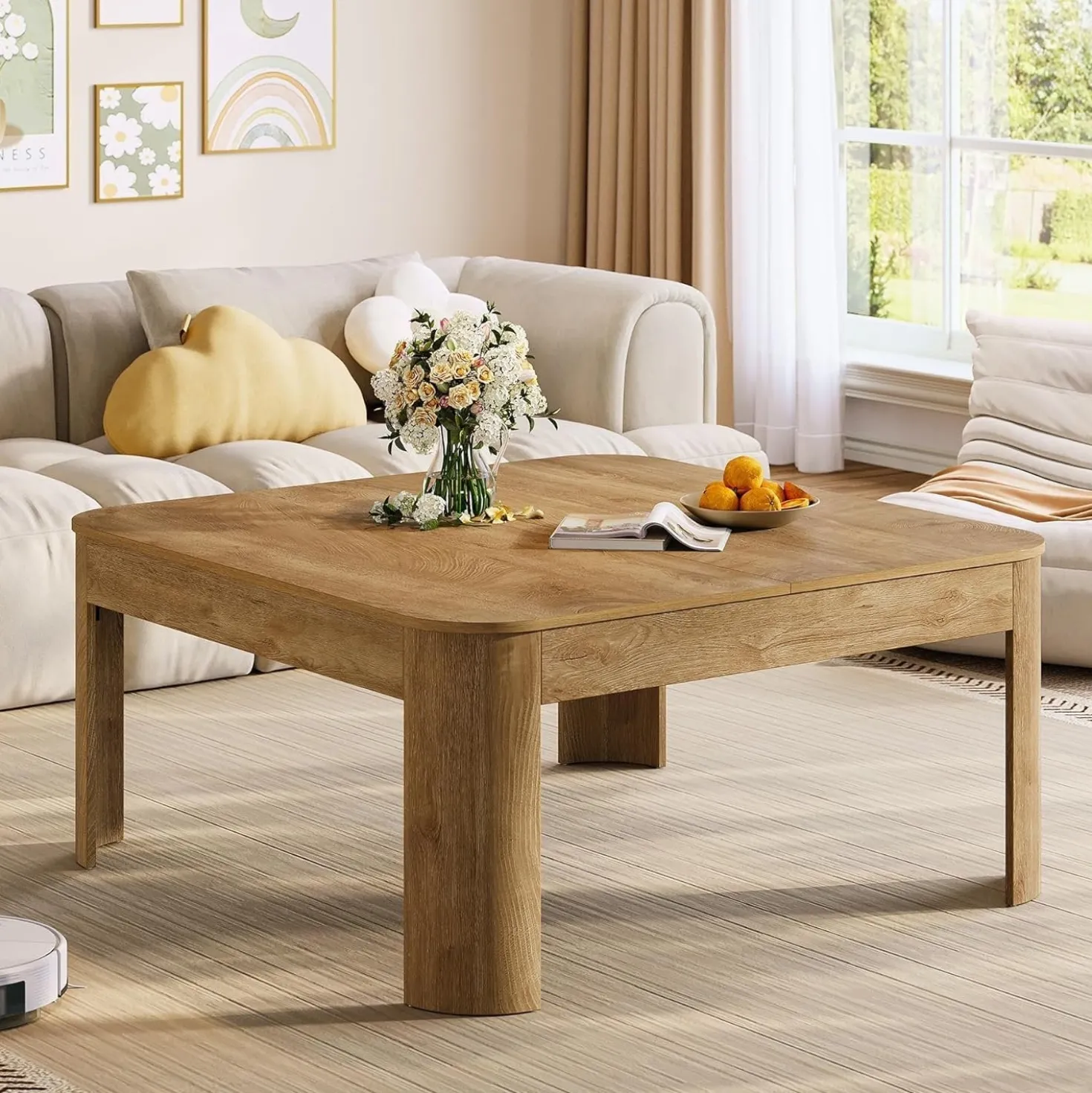 39.3" Square Coffee Table, Farmhouse Center Table Cocktail Tea Accent Table