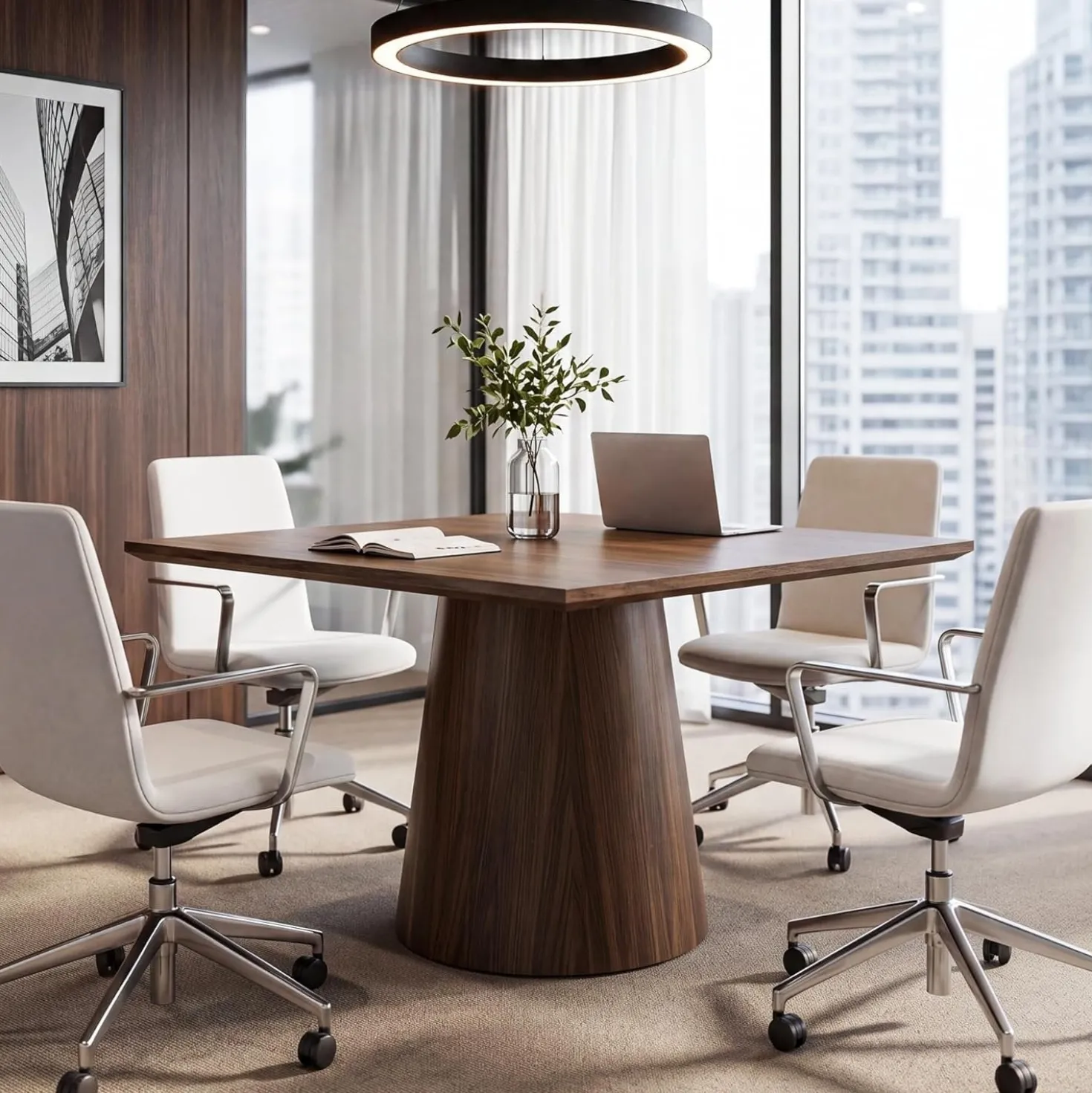 31.5" Square Conference Table, Wooden Meeting Room Table for 4 People