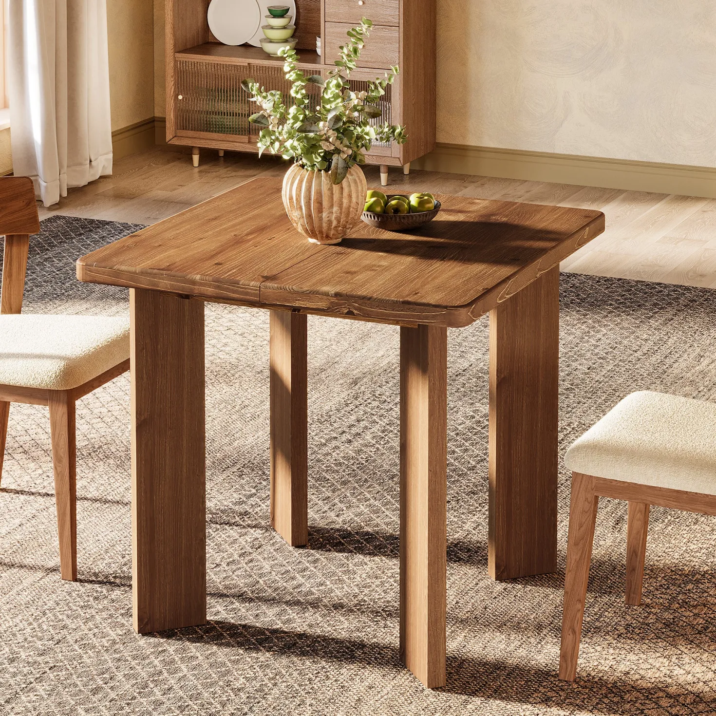 31.5" Square Dining Table, Solid Wood Farmhouse Kitchen Table for 2-4