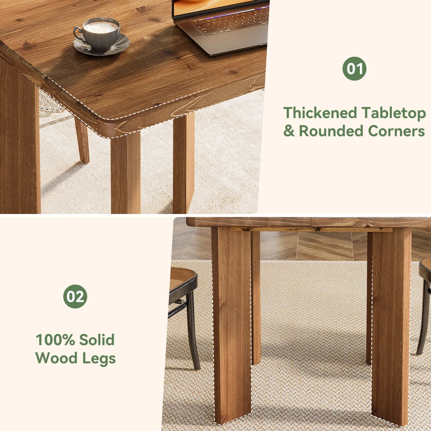 31.5" Square Dining Table, Solid Wood Farmhouse Kitchen Table for 2-4