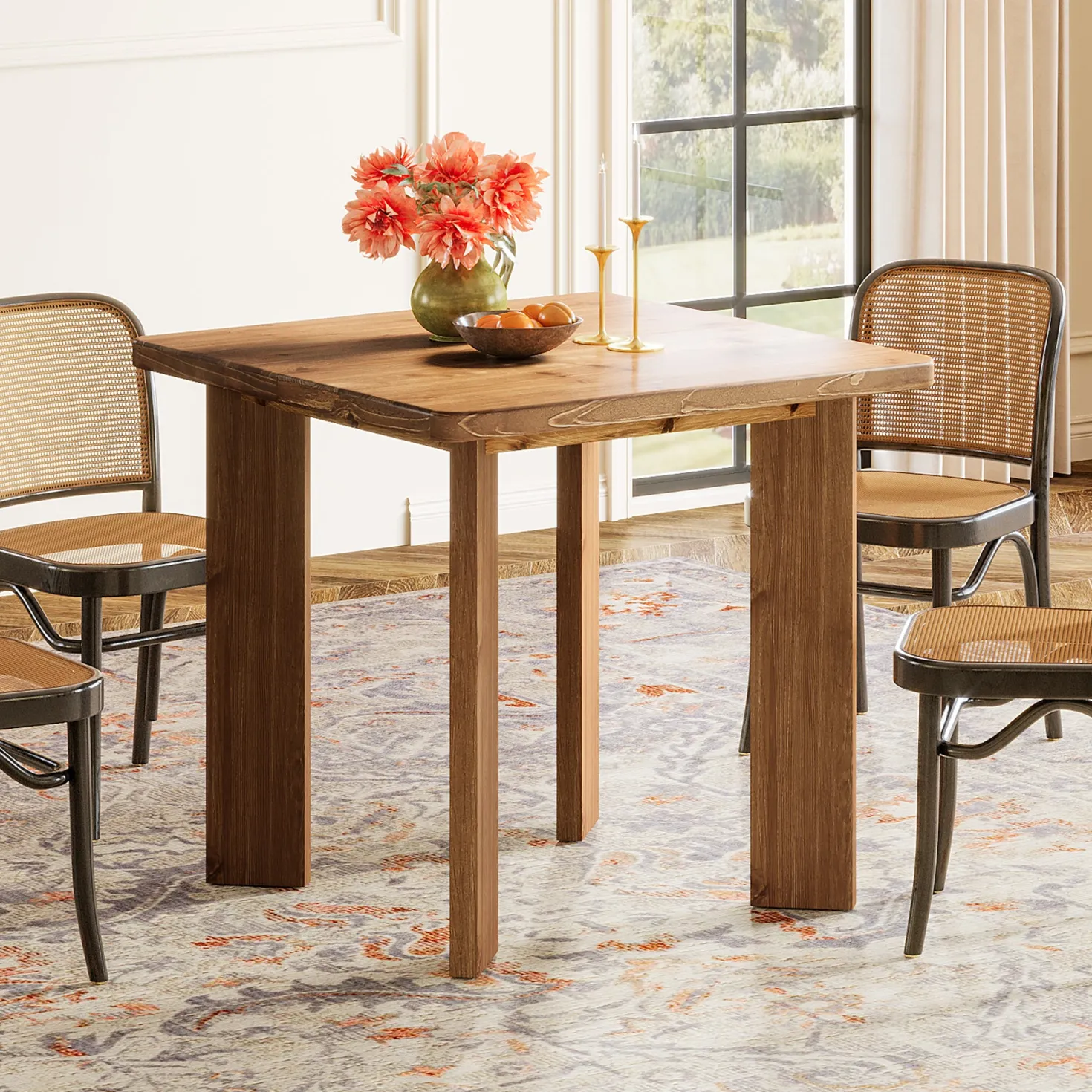 31.5" Square Dining Table, Solid Wood Farmhouse Kitchen Table for 2-4