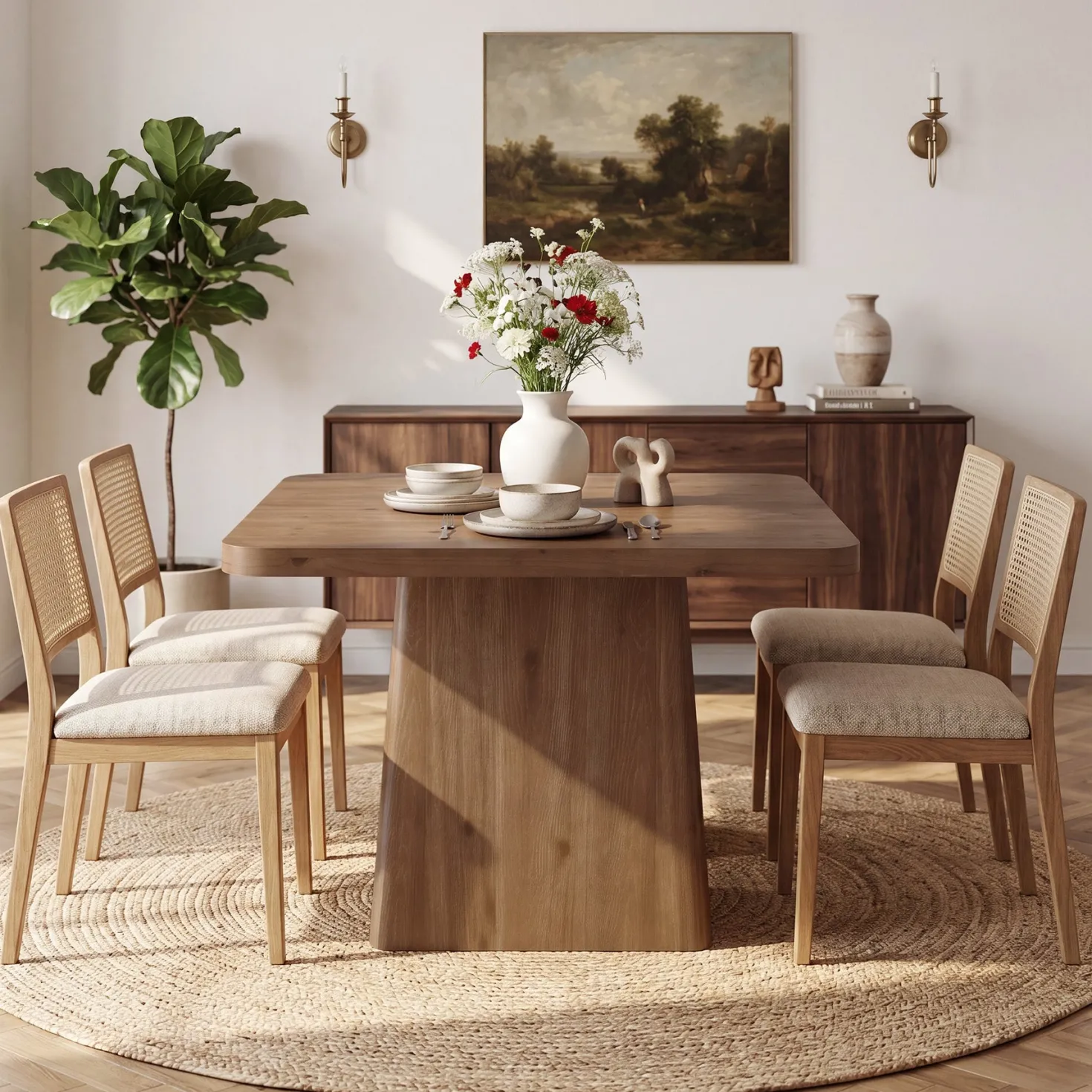 39" Square Solid Wood Dining Table for 2-4 People, Modern Kitchen Table with Pedestal Base (Only Table)