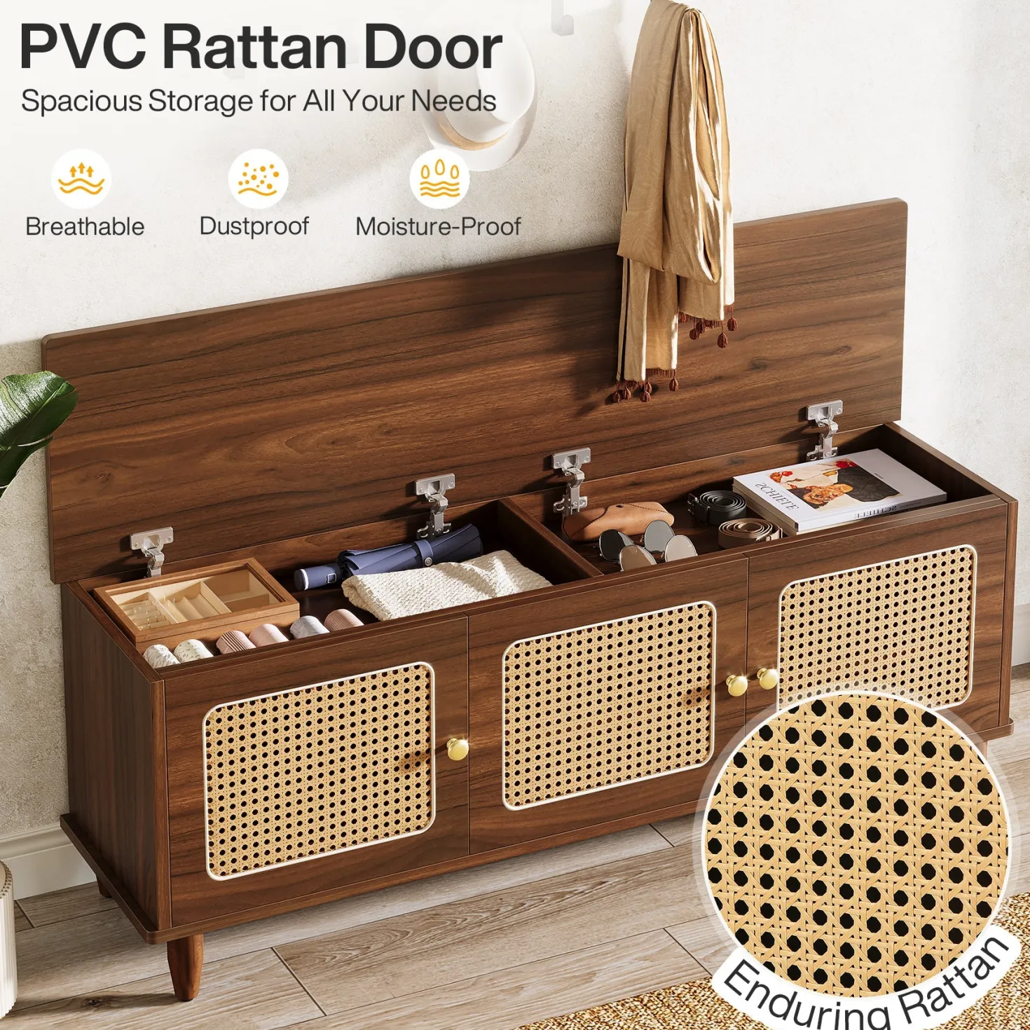 55" Storage Bench, 2-Tier Shoe Bench with Lift Top Storage