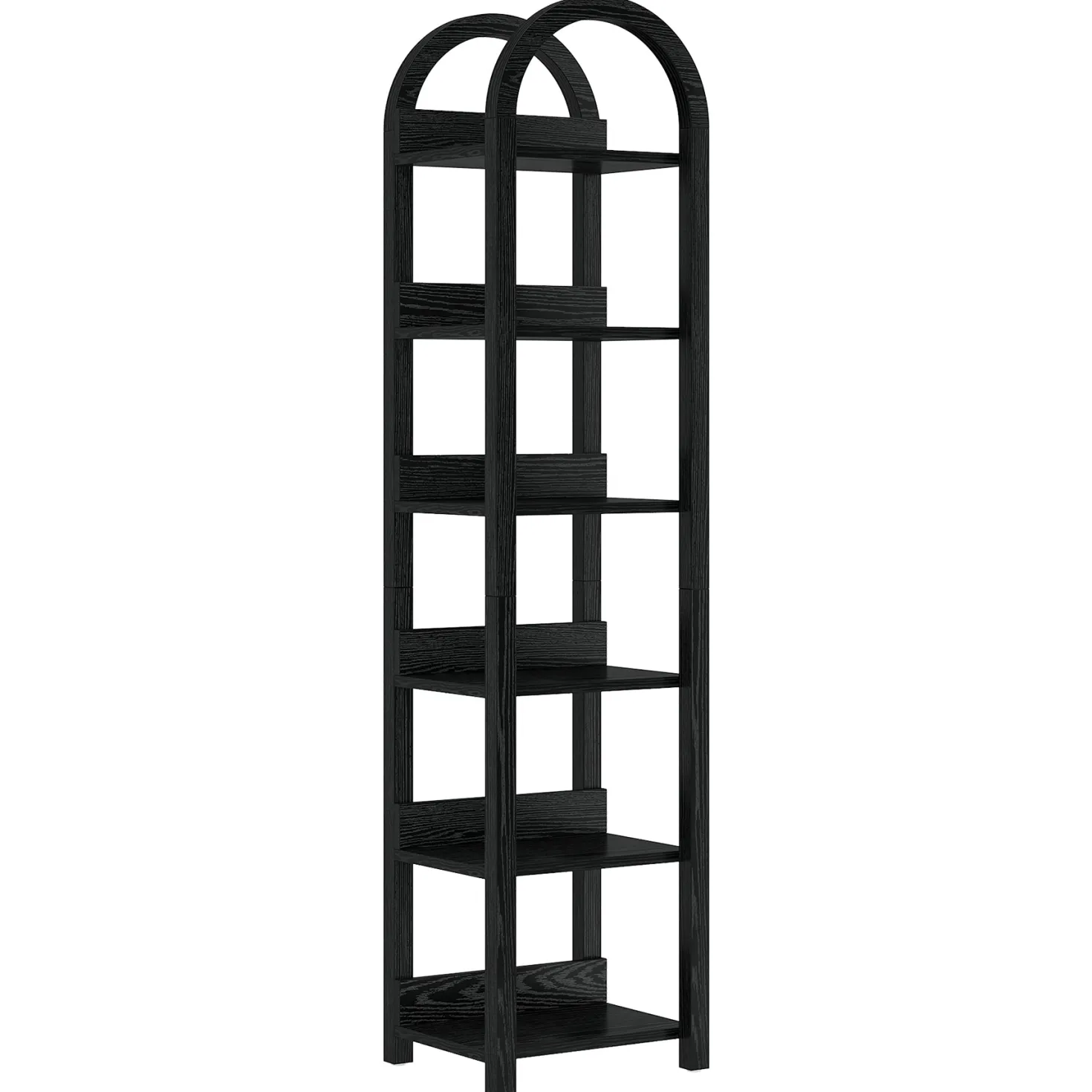 71" Tall and Narrow Bookshelf, 6-Tier Arched Bookcase Open Storage Rack