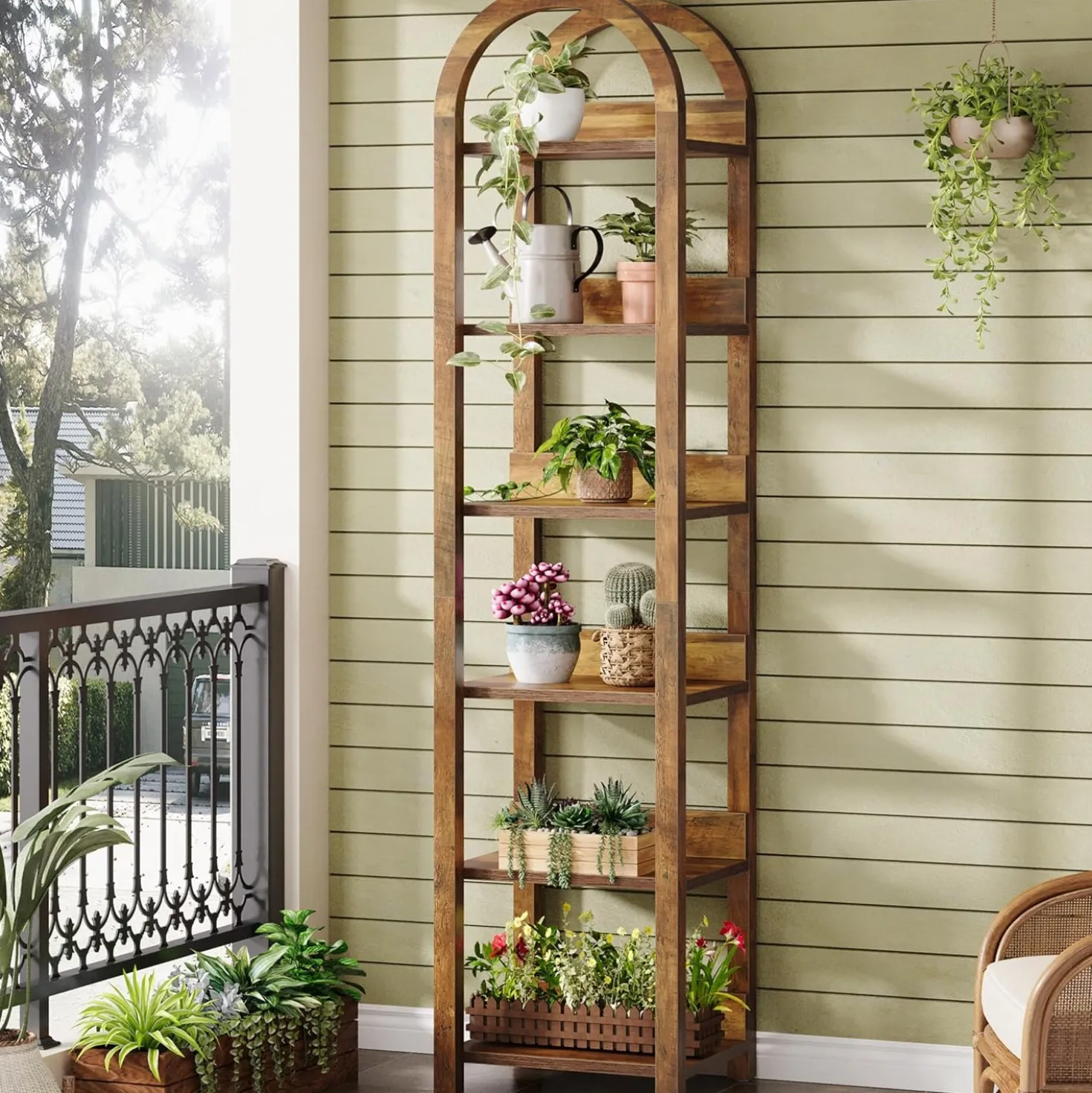 71" Tall and Narrow Bookshelf, 6-Tier Arched Bookcase Open Storage Rack