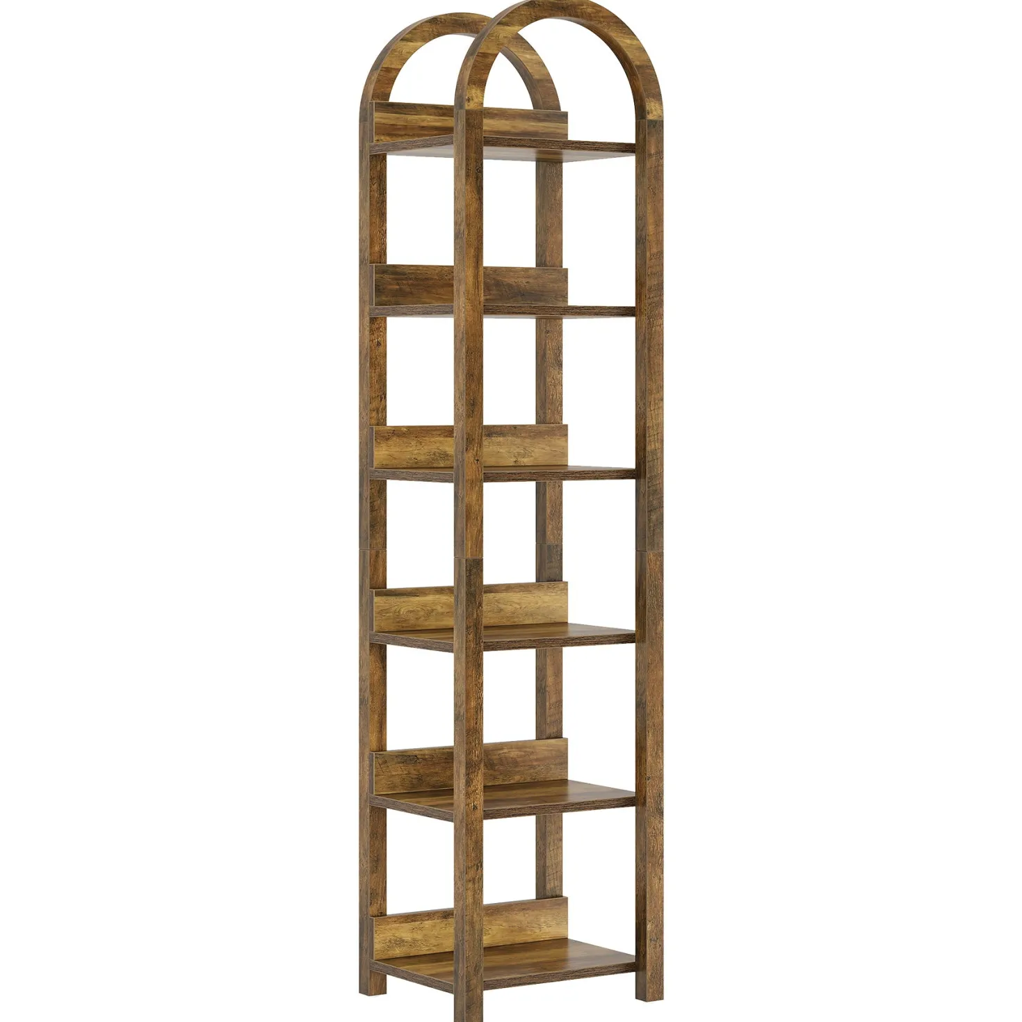 71" Tall and Narrow Bookshelf, 6-Tier Arched Bookcase Open Storage Rack