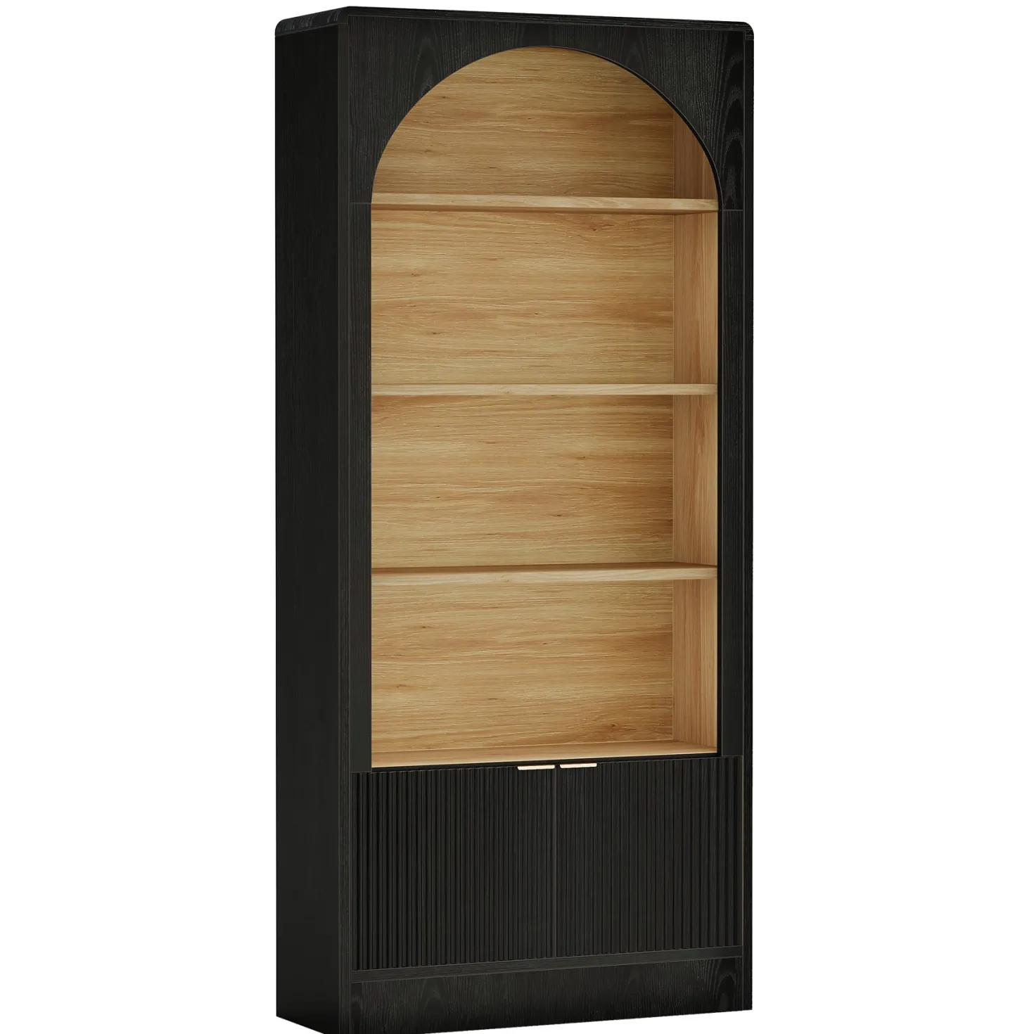 71" Tall Bookcase, 5-Tier Arched Bookshelf with Storage Cabinet and Fluted Doors