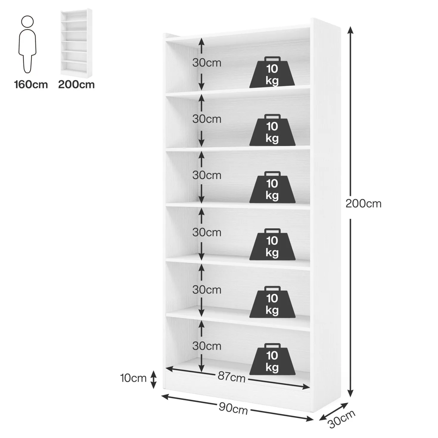 72" Tall Bookcase, 6-Tier Freestanding Bookshelf for Home Office