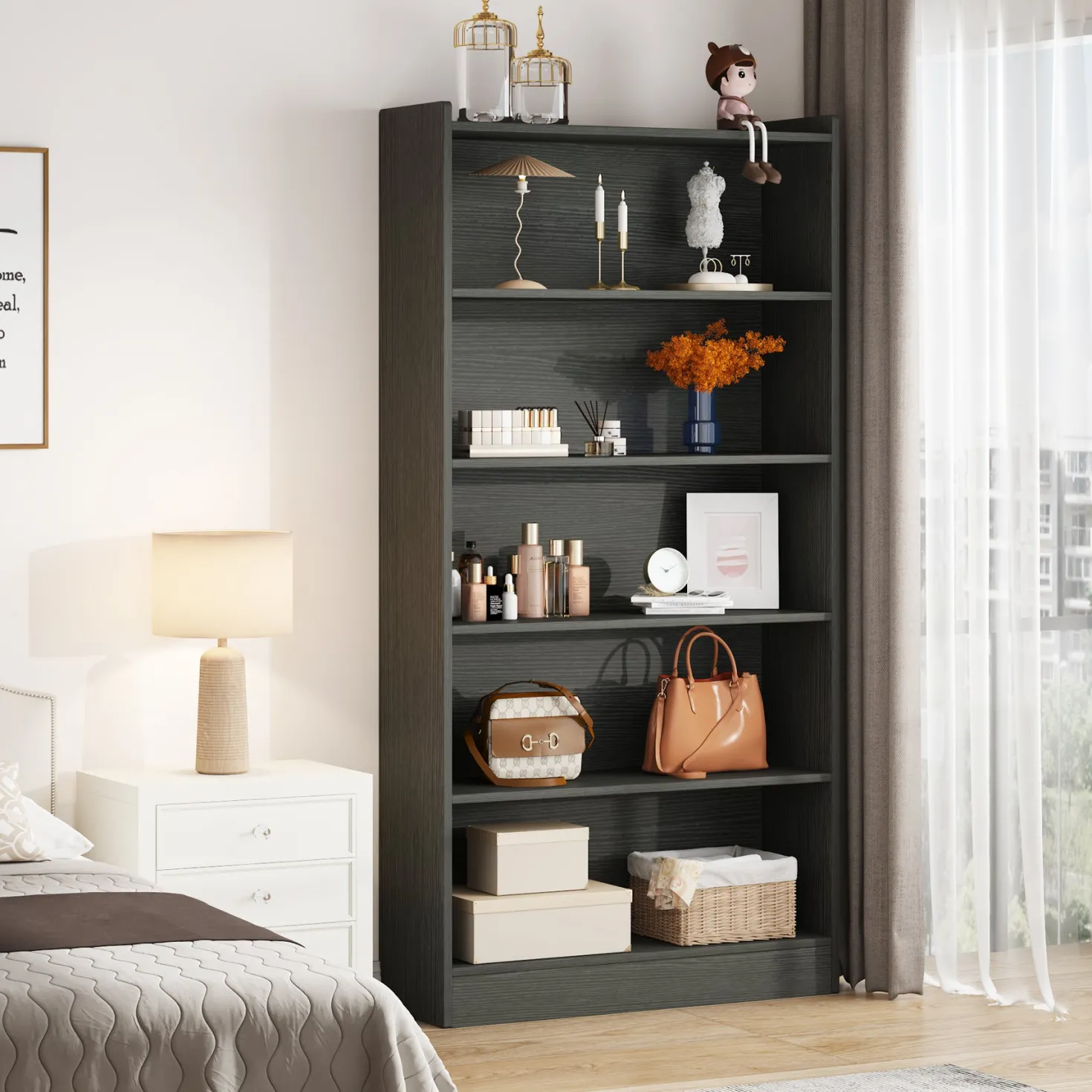 72" Tall Bookcase, 6-Tier Freestanding Bookshelf for Home Office