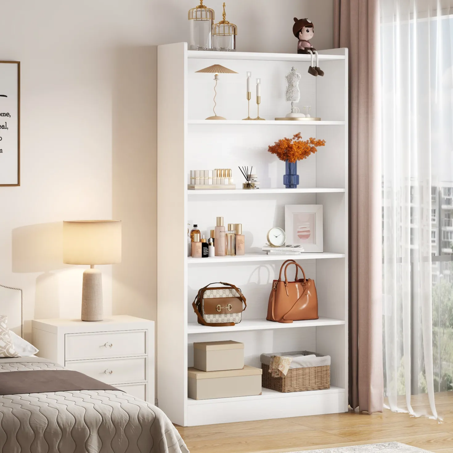 72" Tall Bookcase, 6-Tier Freestanding Bookshelf for Home Office