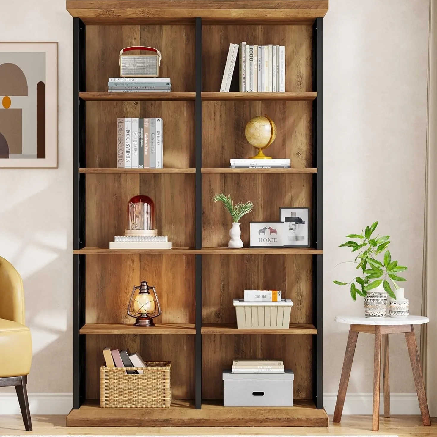 75" Tall Bookcase, 6-Tier Industrial Bookshelf Display Storage Etagere for Home Office