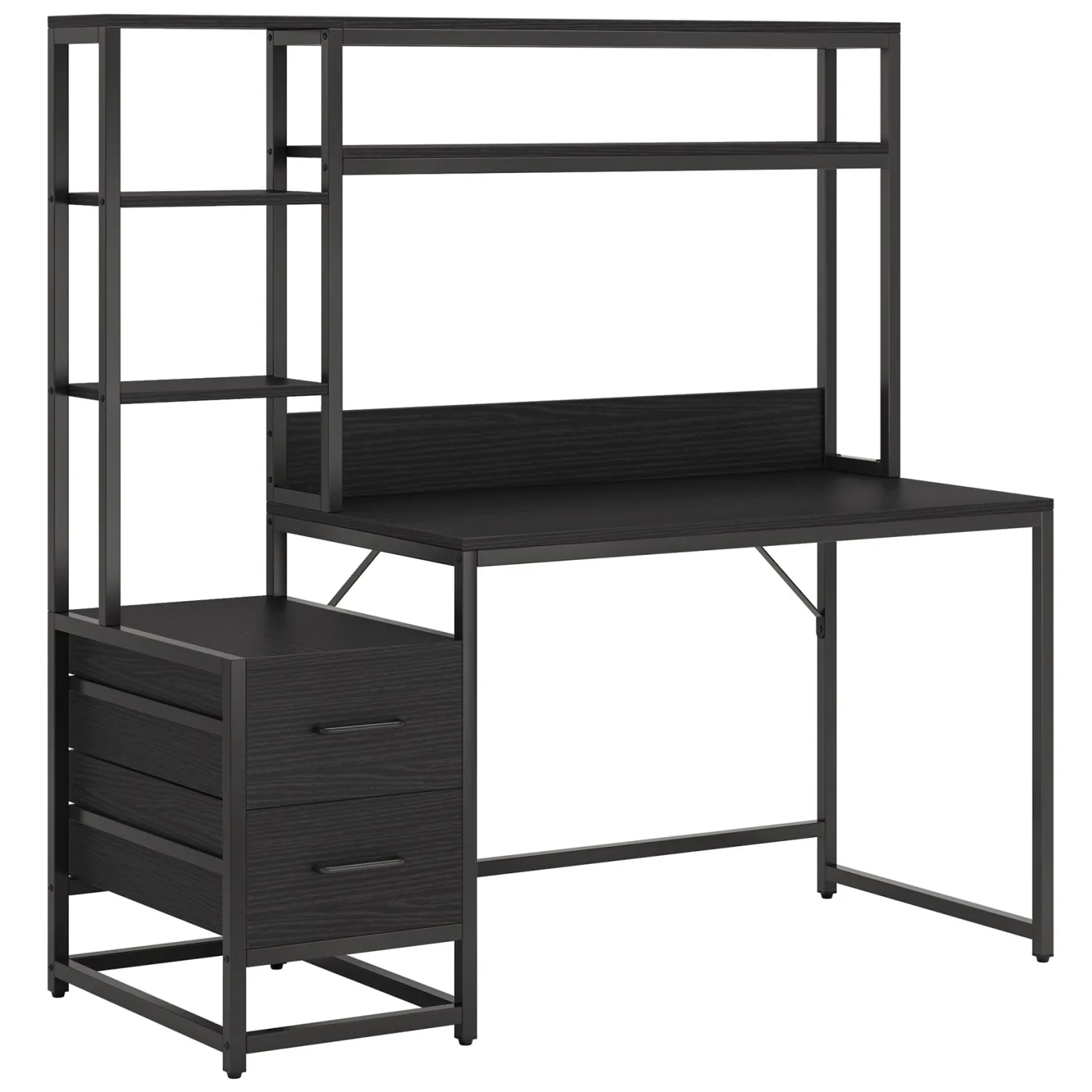 60" Tall Computer Desk Writing Table with 2 Drawers and Storage Shelves