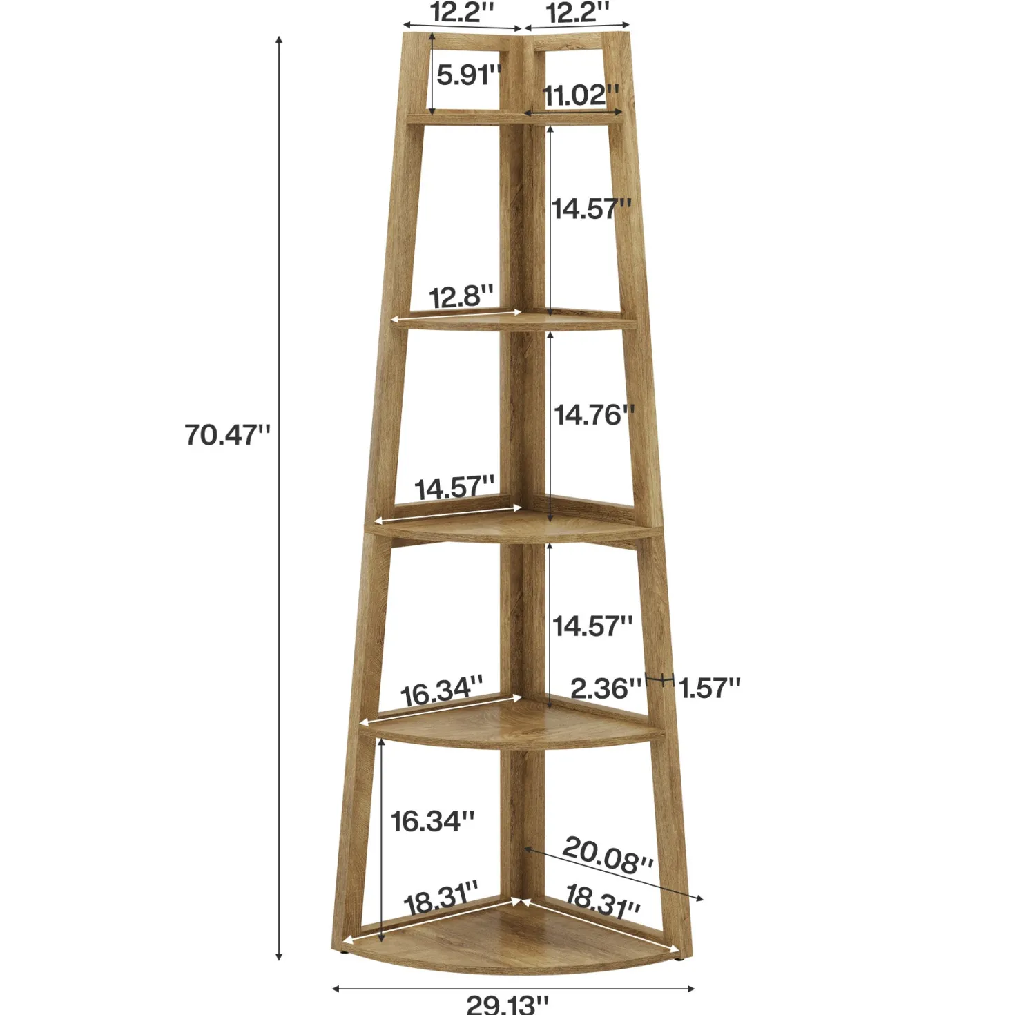 70" Tall Corner Bookshelf, 5 Tier Modern Corner Bookcase Ladder Shelf Plant Stand