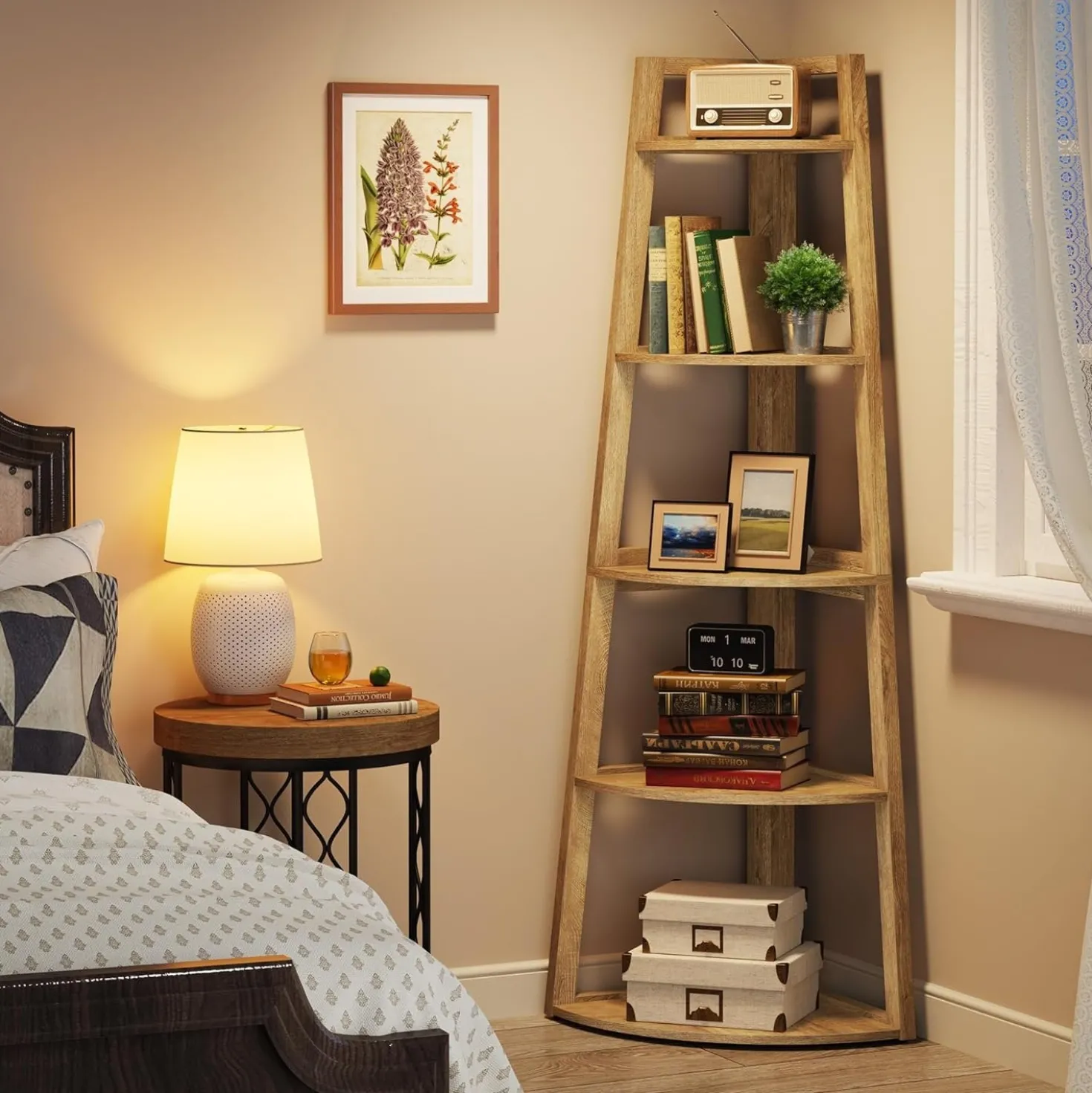 70" Tall Corner Bookshelf, 5 Tier Modern Corner Bookcase Ladder Shelf Plant Stand