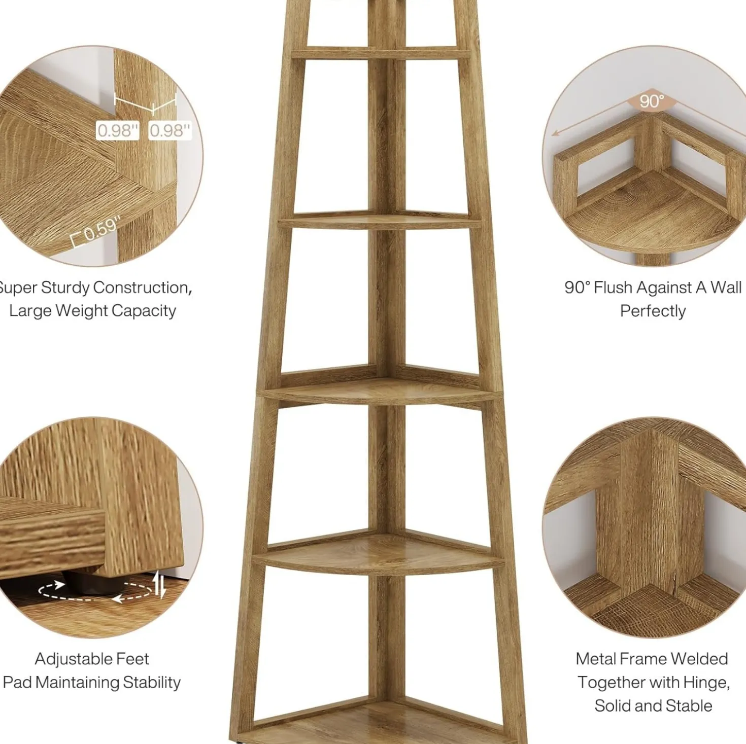 70" Tall Corner Bookshelf, 5 Tier Modern Corner Bookcase Ladder Shelf Plant Stand