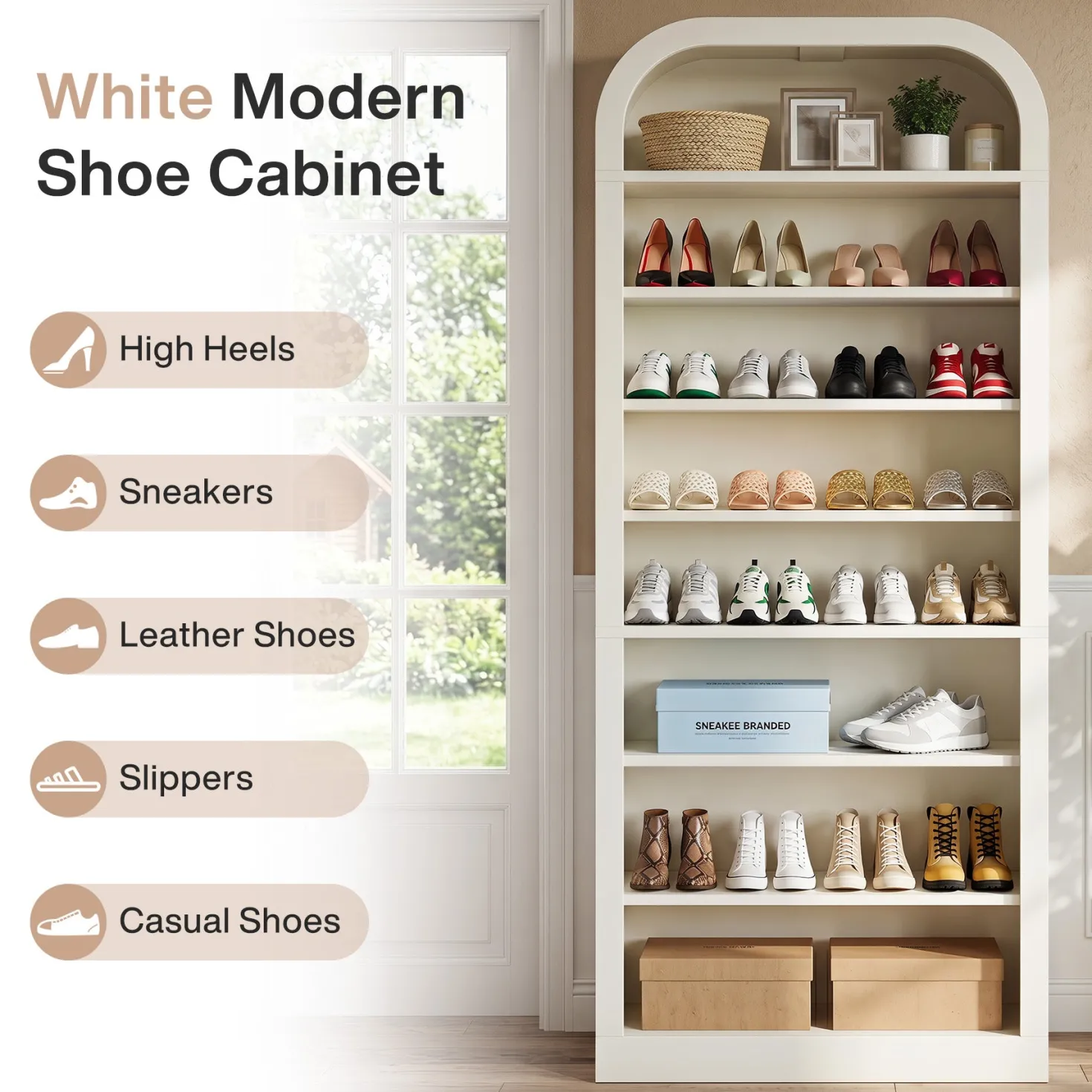 74” Tall Shoe Rack, 8-Tier Freestanding Shoe Cabinet Organizer for Entryway