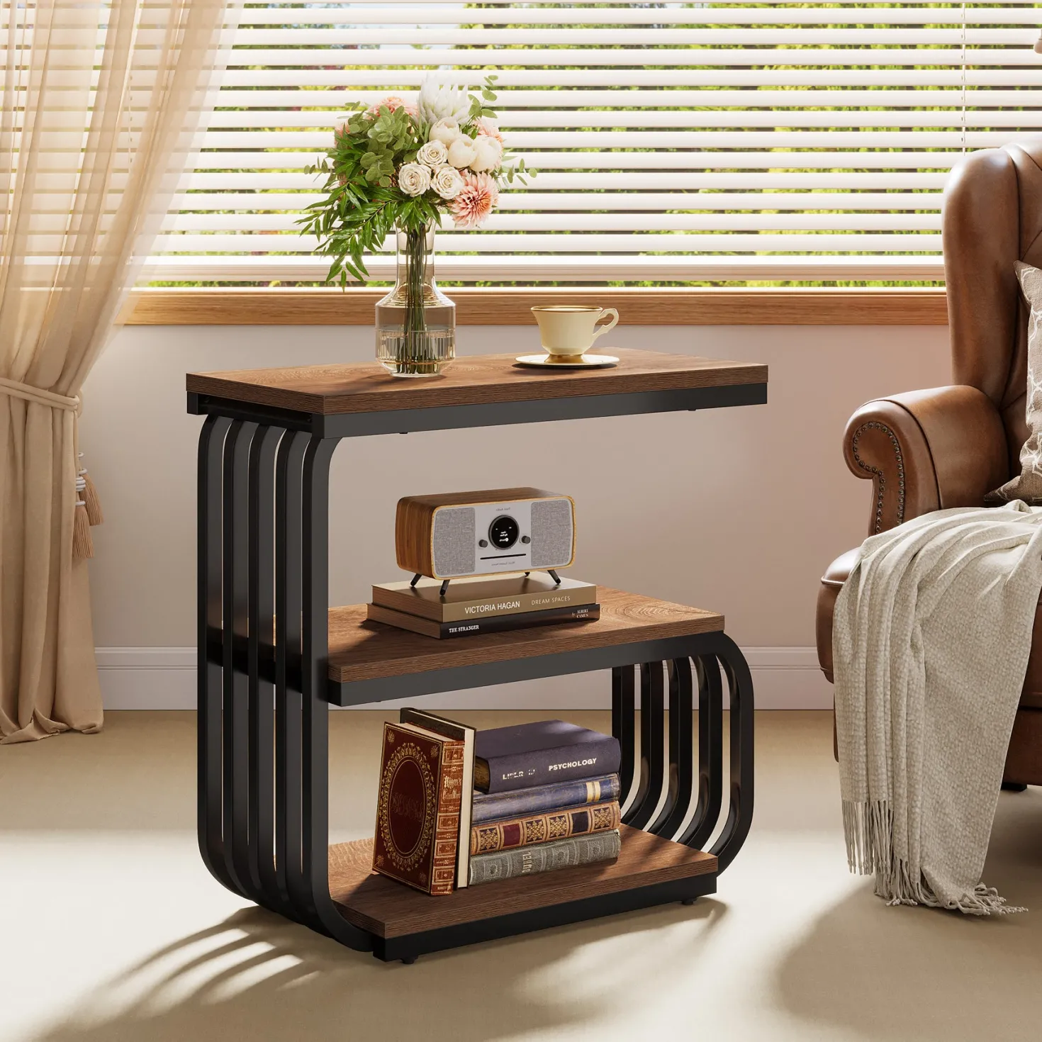 3 Tier End Table, Vintage Side or Bedside Stand for Living Room