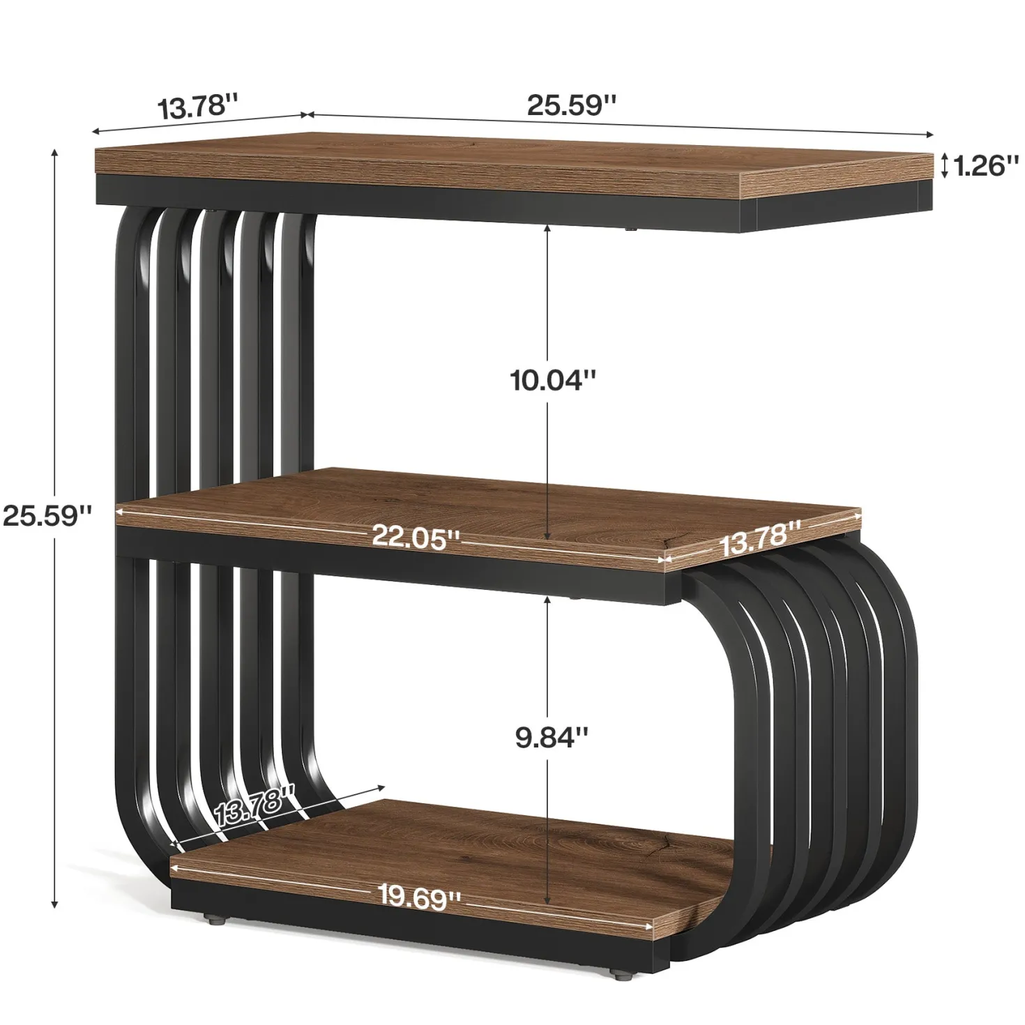 3 Tier End Table, Vintage Side or Bedside Stand for Living Room