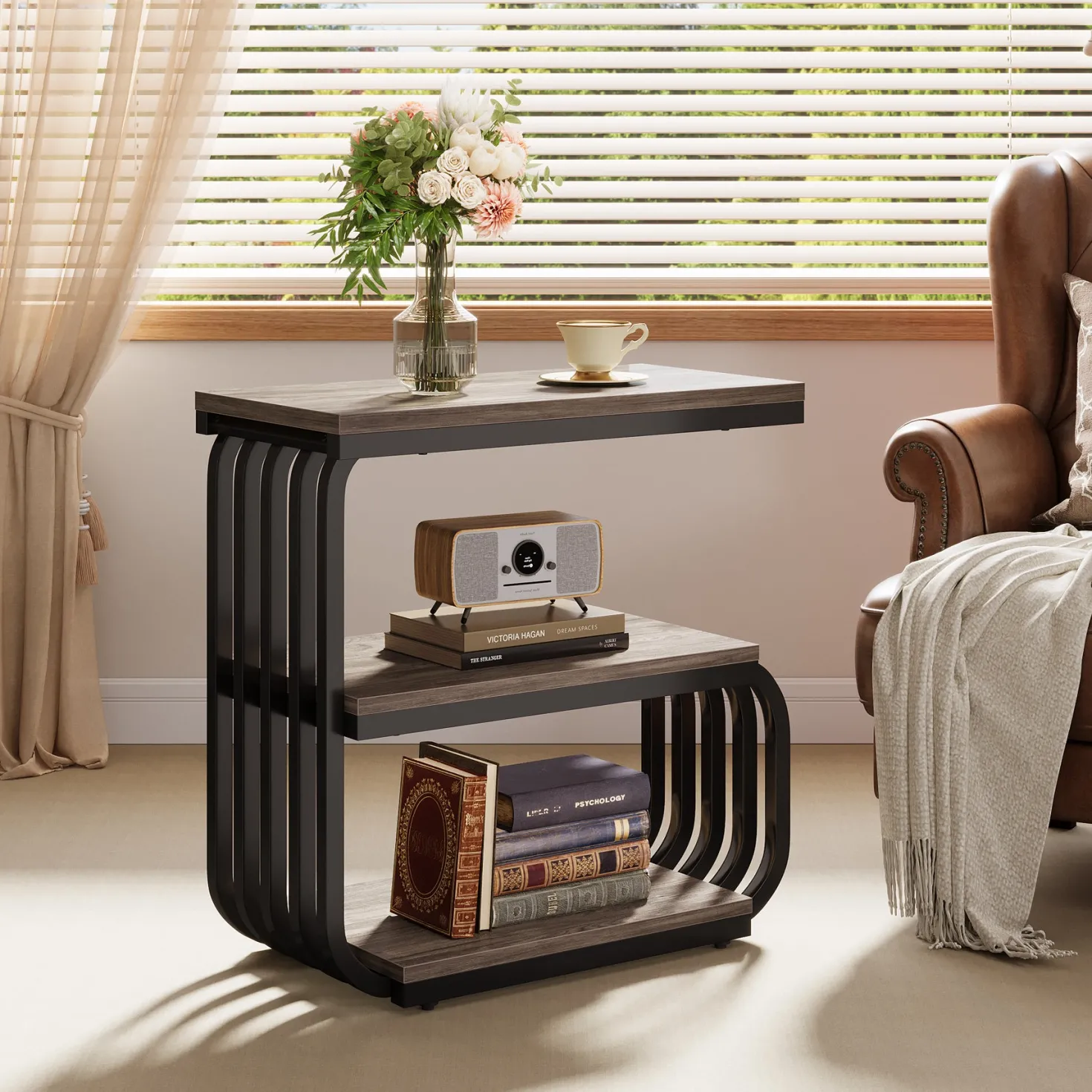3 Tier End Table, Vintage Side or Bedside Stand for Living Room
