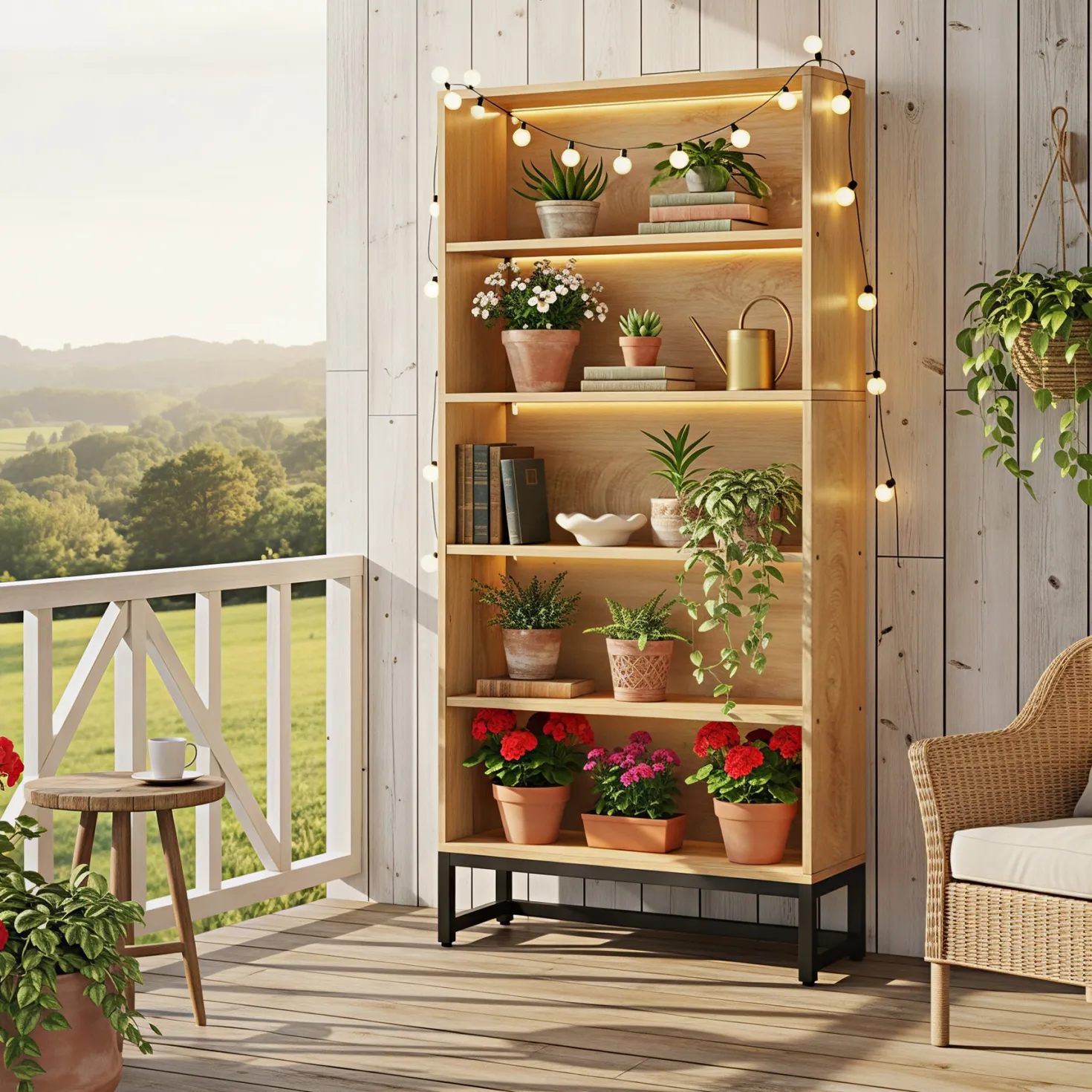 70.4" 5-Tier Freestanding Bookshelf with LED Lights, Heavy-Duty Bookcase Display Organizer