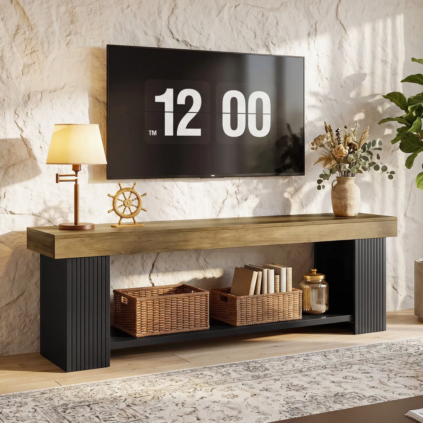 71" TV Stand for 70/75/80" TVs, Farmhouse Entertainment Center with Open Shelf
