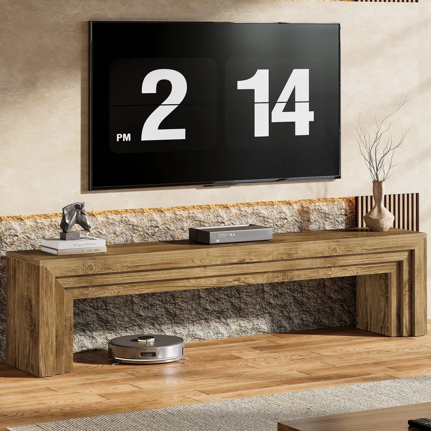 70.9" TV Stand, Wooden Entertainment Center Console for 75-Inch TVs