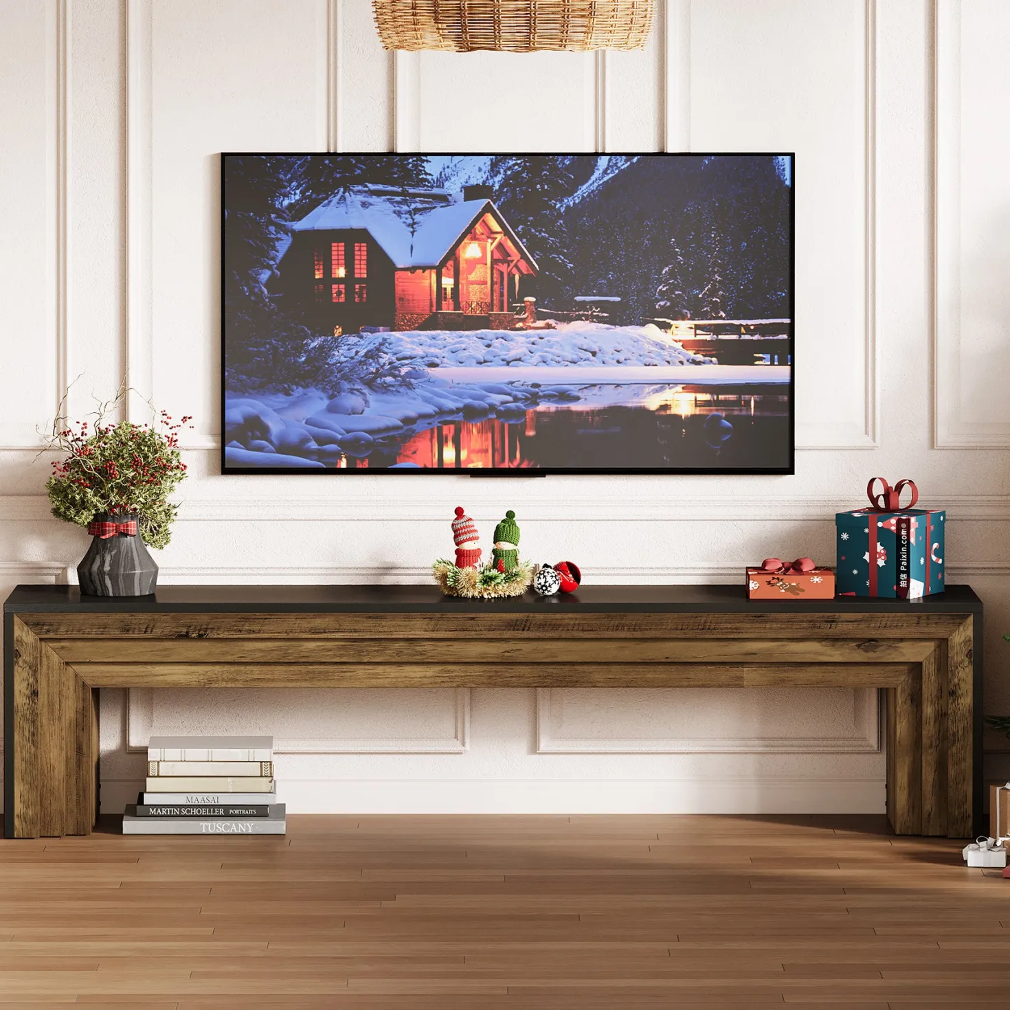 70.9" TV Stand, Wooden Entertainment Center Console for 75-Inch TVs
