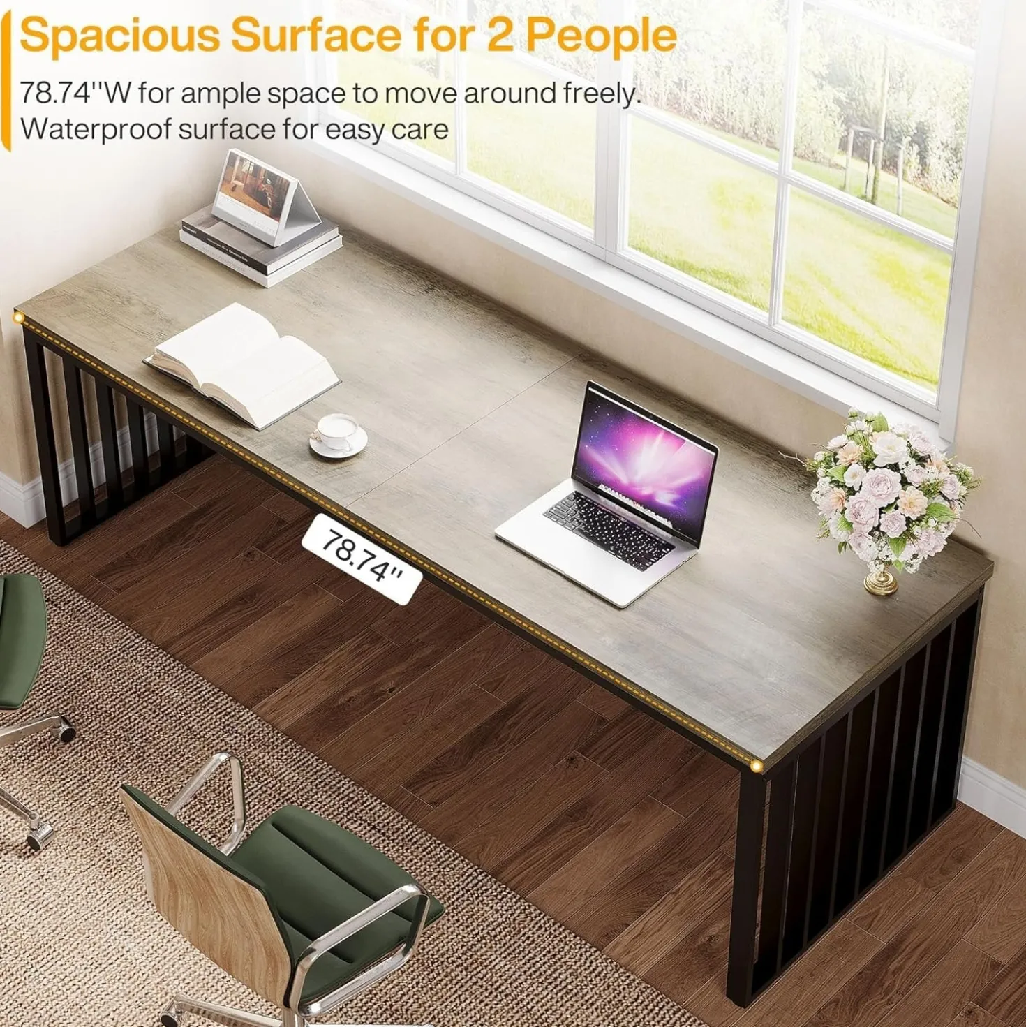 78.74" Two Person Desk, Long Executive Desk Double Computer Desk