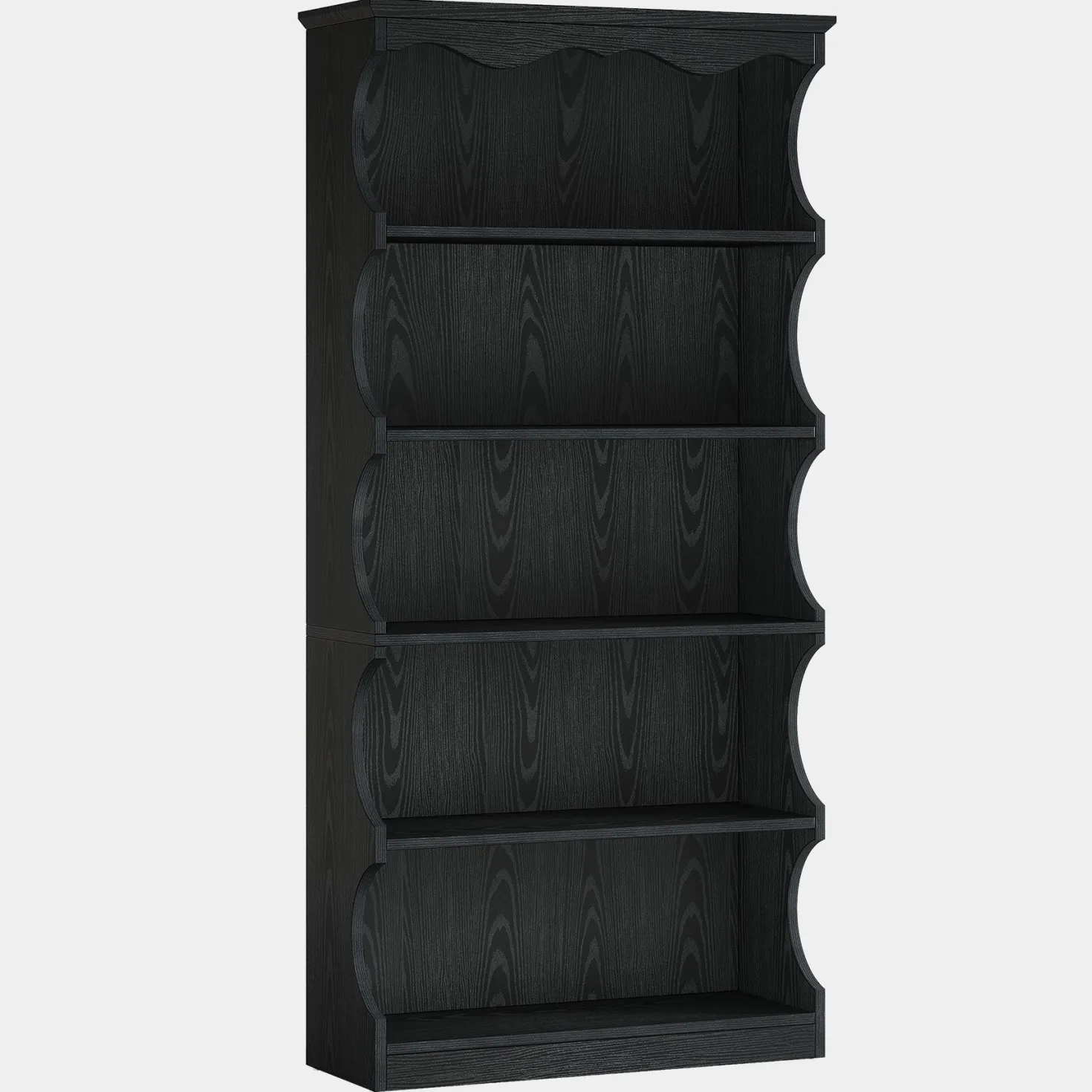 70" Vintage Bookcase, 5-Tier Bookshelf Display Shelves with Unique Curved-Edge Design
