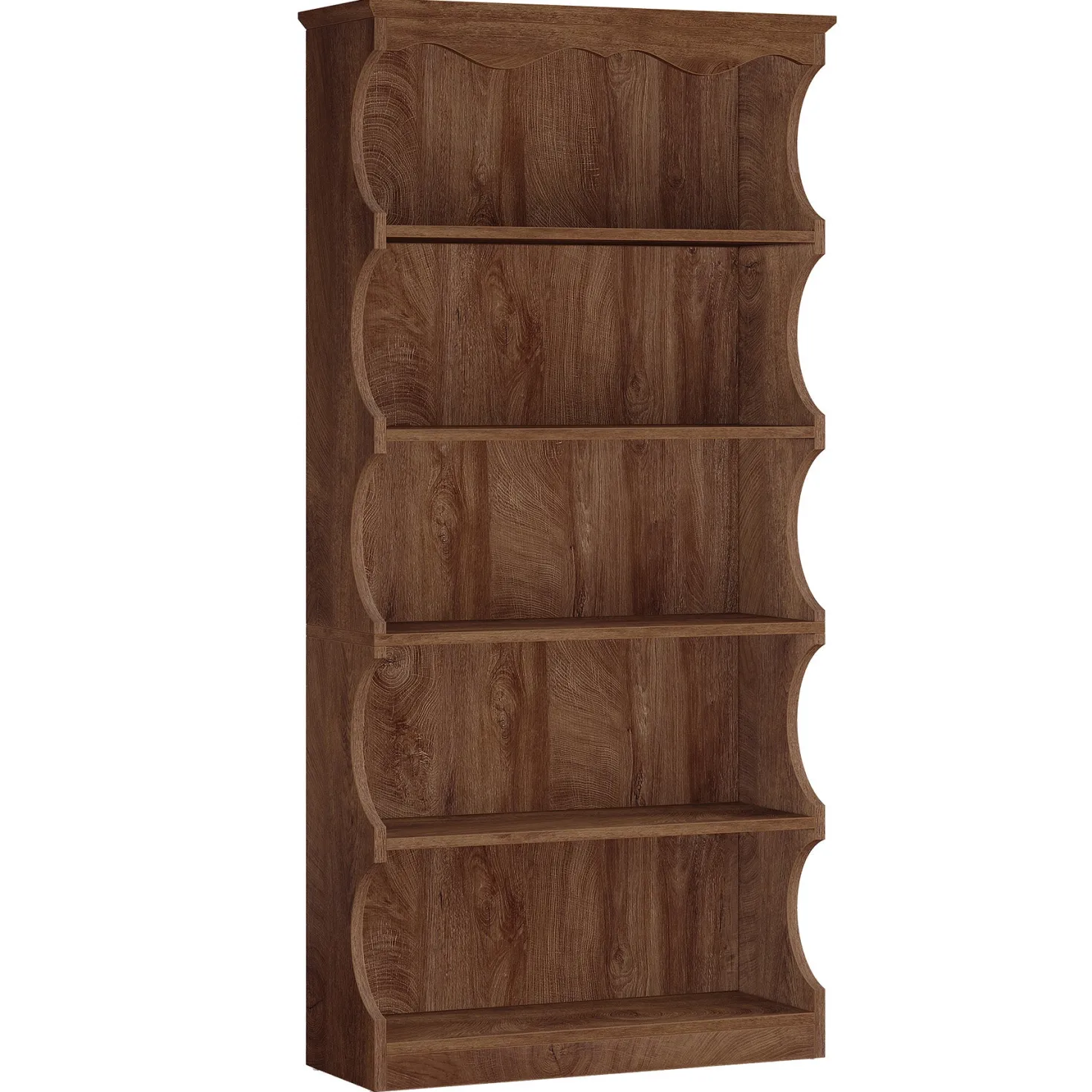 70" Vintage Bookcase, 5-Tier Bookshelf Display Shelves with Unique Curved-Edge Design