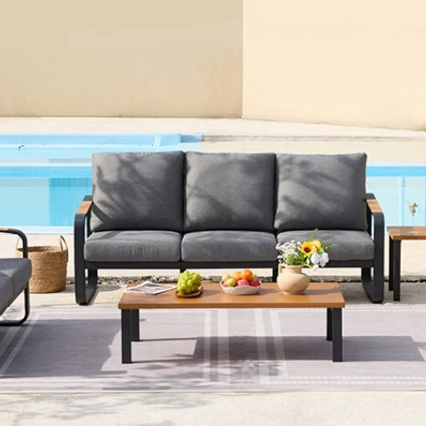 78.7" Wide Outdoor Bench, 3-Person Patio Sofa with Removable Cushions