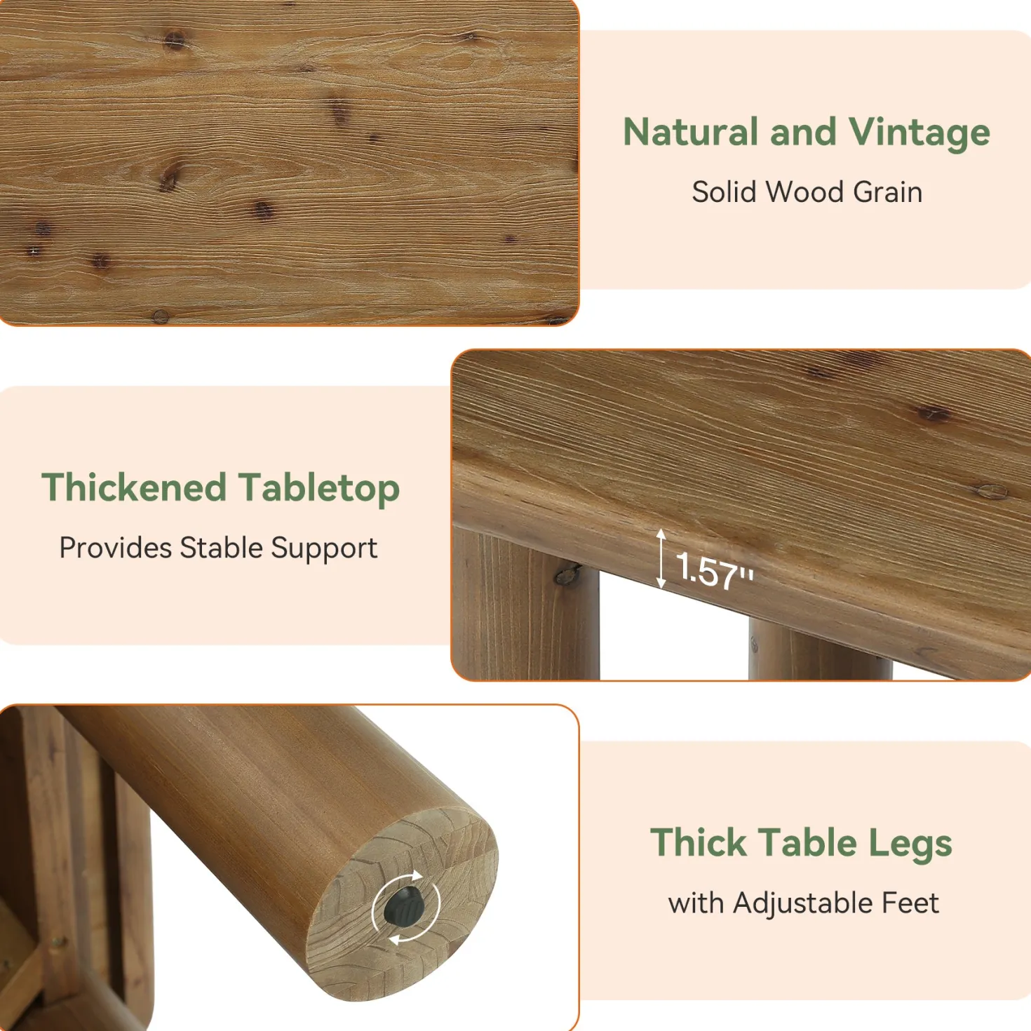 47" Wood Coffee Table, Solid Rectangular Center Table for Living Room