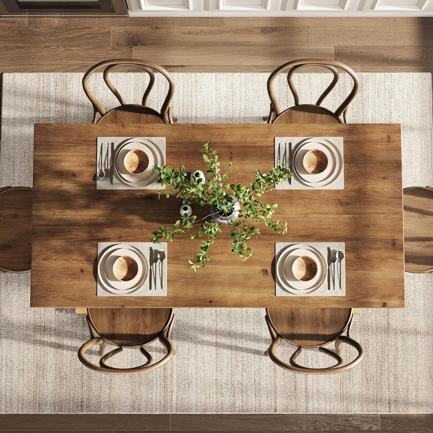 63" Wood Dining Table, Farmhouse Kitchen Dinner Table for 4-6 People