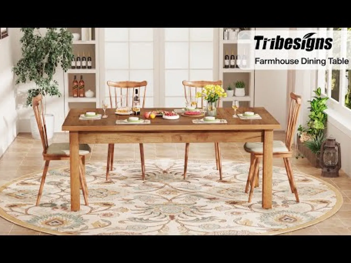 70.9" Wood Dining Table for 6-8 People, Farmhouse Breakfast Table