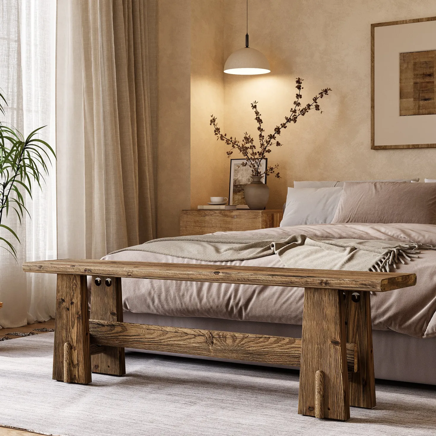 59" Wood Entryway Bench, Traditional Hallway Bench End of Bed Bench