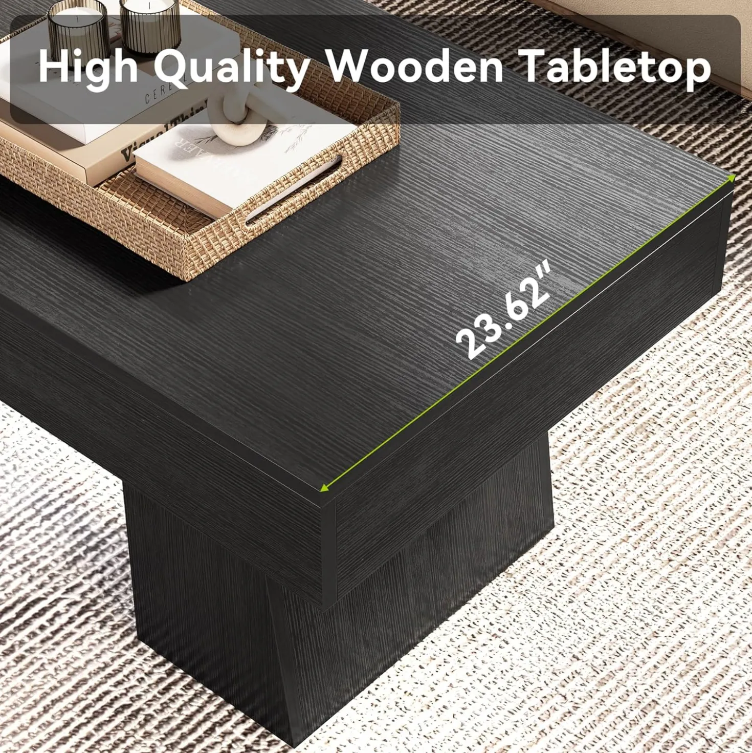 47.24" Wooden Low Coffee Table, Rustic Rectangular Center Table with Solid Base