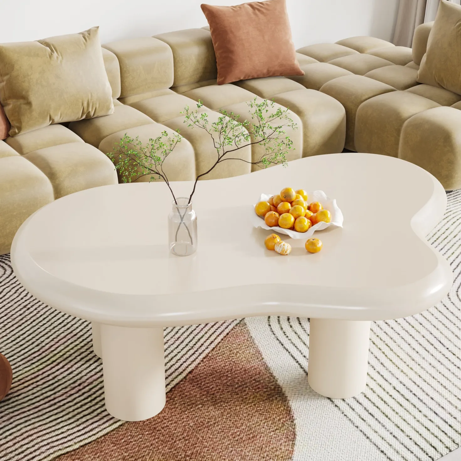 Cloud-Shaped Coffee Table, Modern Center Table with 4 Solid Legs