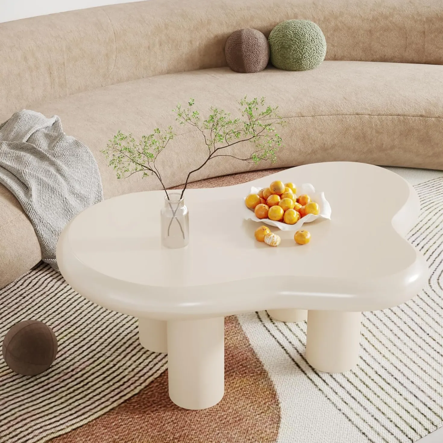 Cloud-Shaped Coffee Table, Modern Center Table with 4 Solid Legs