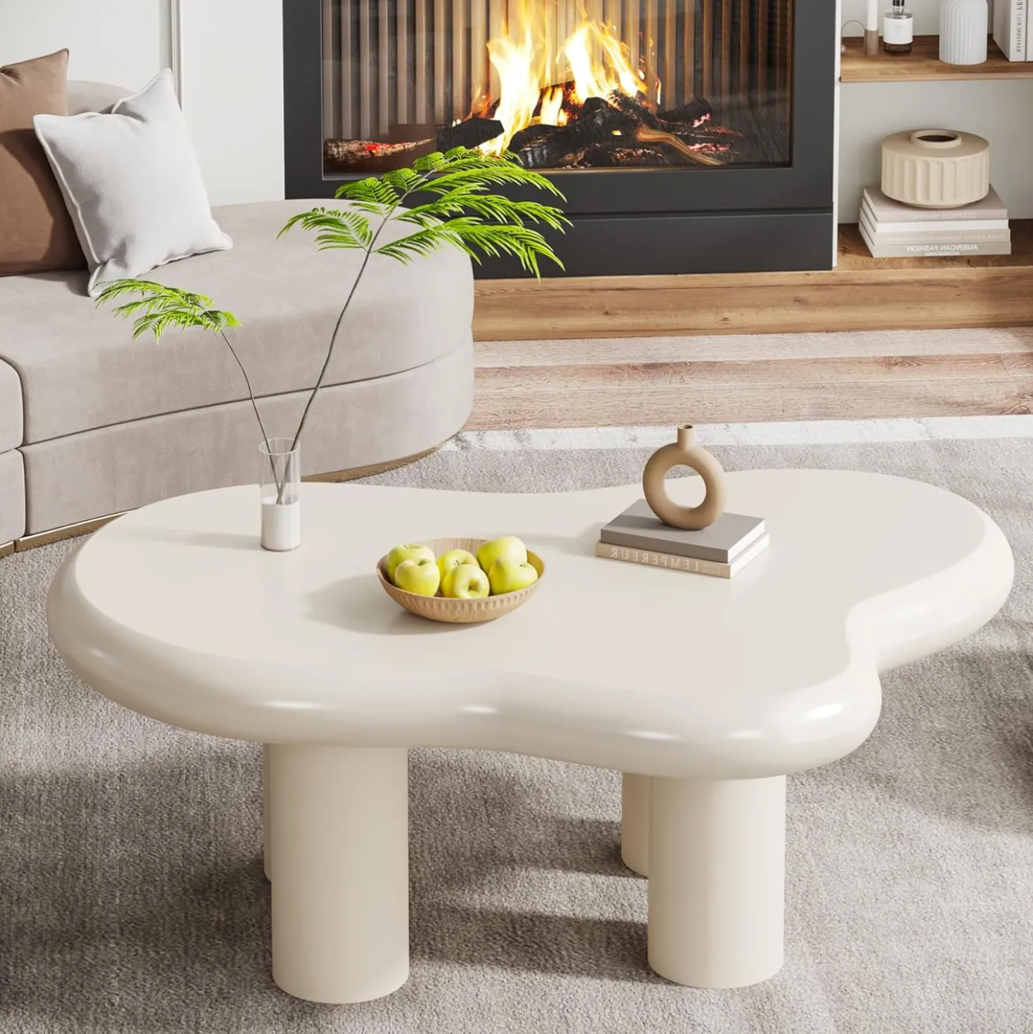 Cloud-Shaped Coffee Table, Modern Center Table with 4 Solid Legs